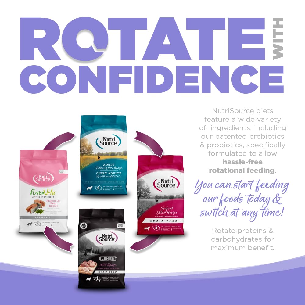 Probiotic-coated kibble from NutriSource Pure Vita supports digestive comfort.