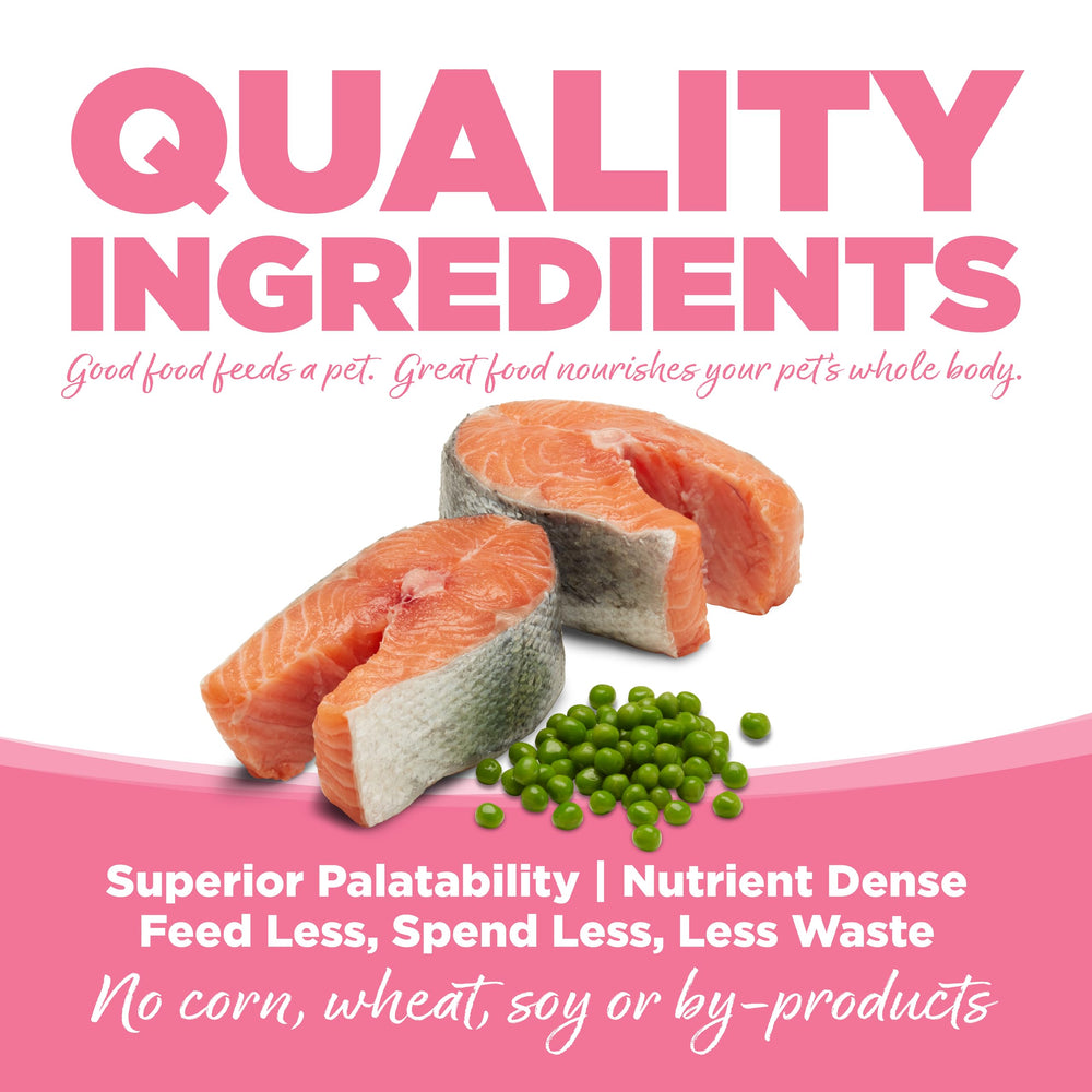 NutriSource Pure Vita ingredients panel – shows salmon and peas as single protein sources