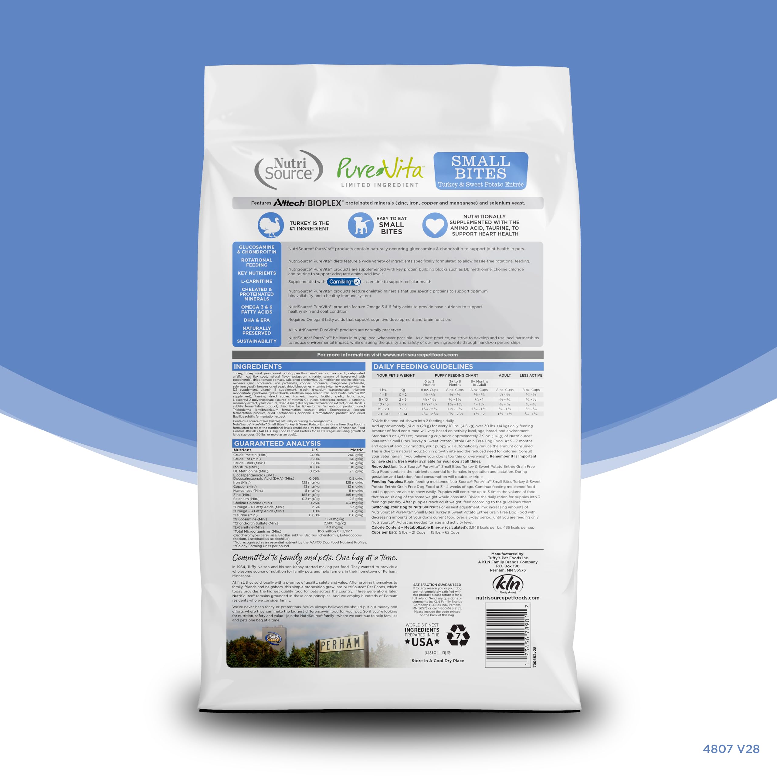 NutriSource Pure Vita small bites kibble in a serving-ready bowl.