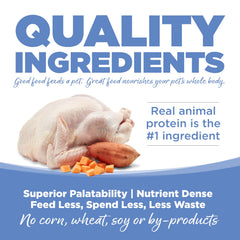 NutriSource Pure Vita serving bowl at mealtime with poured kibble.
