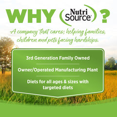 NutriSource kibble close-up shows a crisp bite and balanced omega fats.