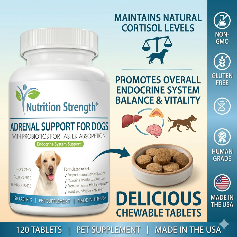 Nutrition Strength Adrenal Support for Dogs hydration shot demonstrates support for normal thirst.