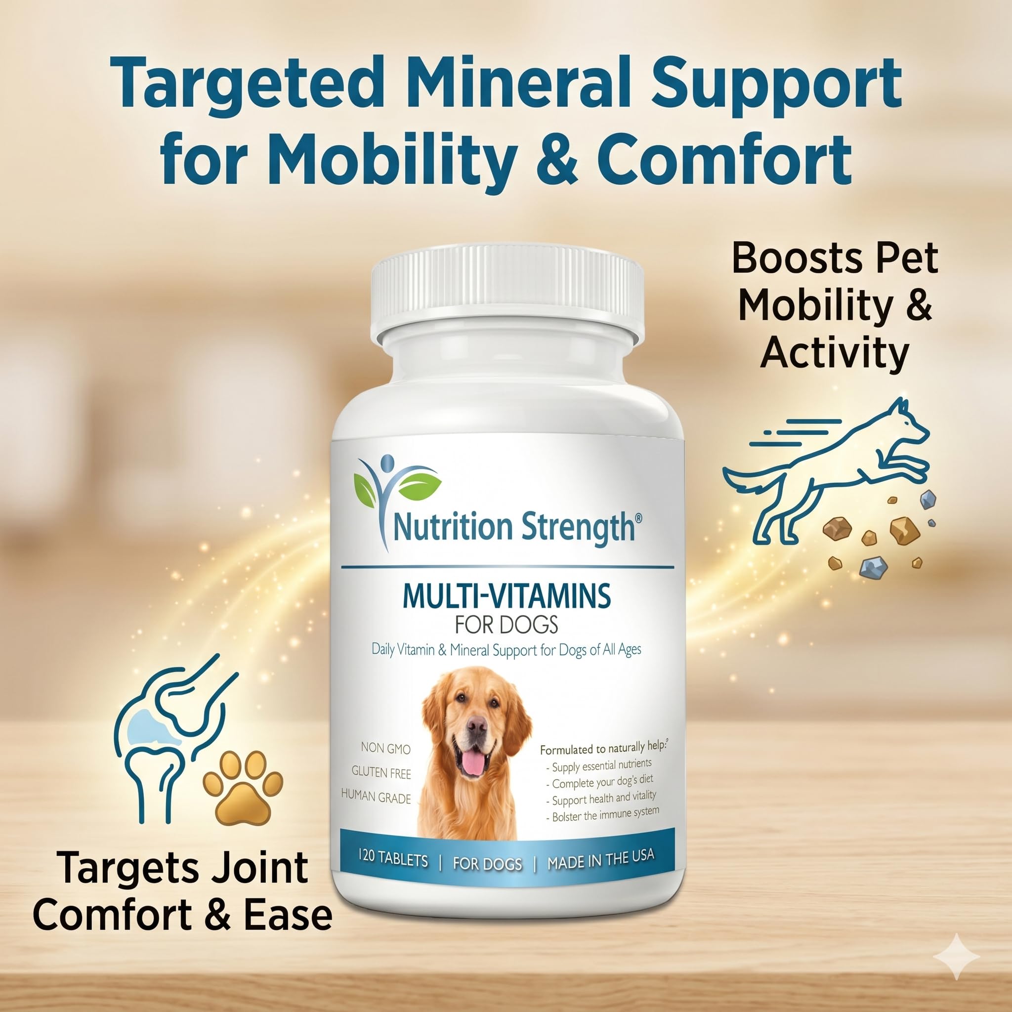 Nutrition Strength chewable tablets close-up showing daily dosing.