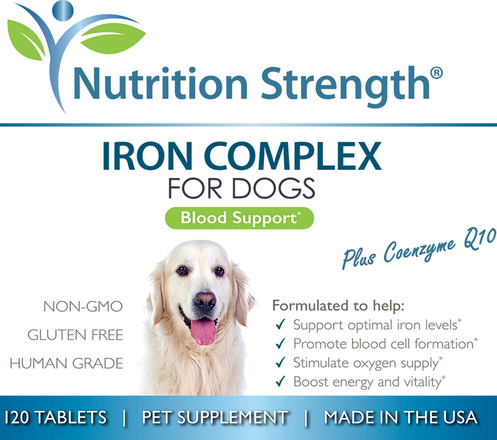 Nutrition Strength product shot features chewable tablets designed for daily canine iron support.