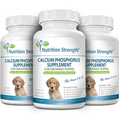 Nutrition Strength dog supplement packaging showing easy daily dosing for pets.