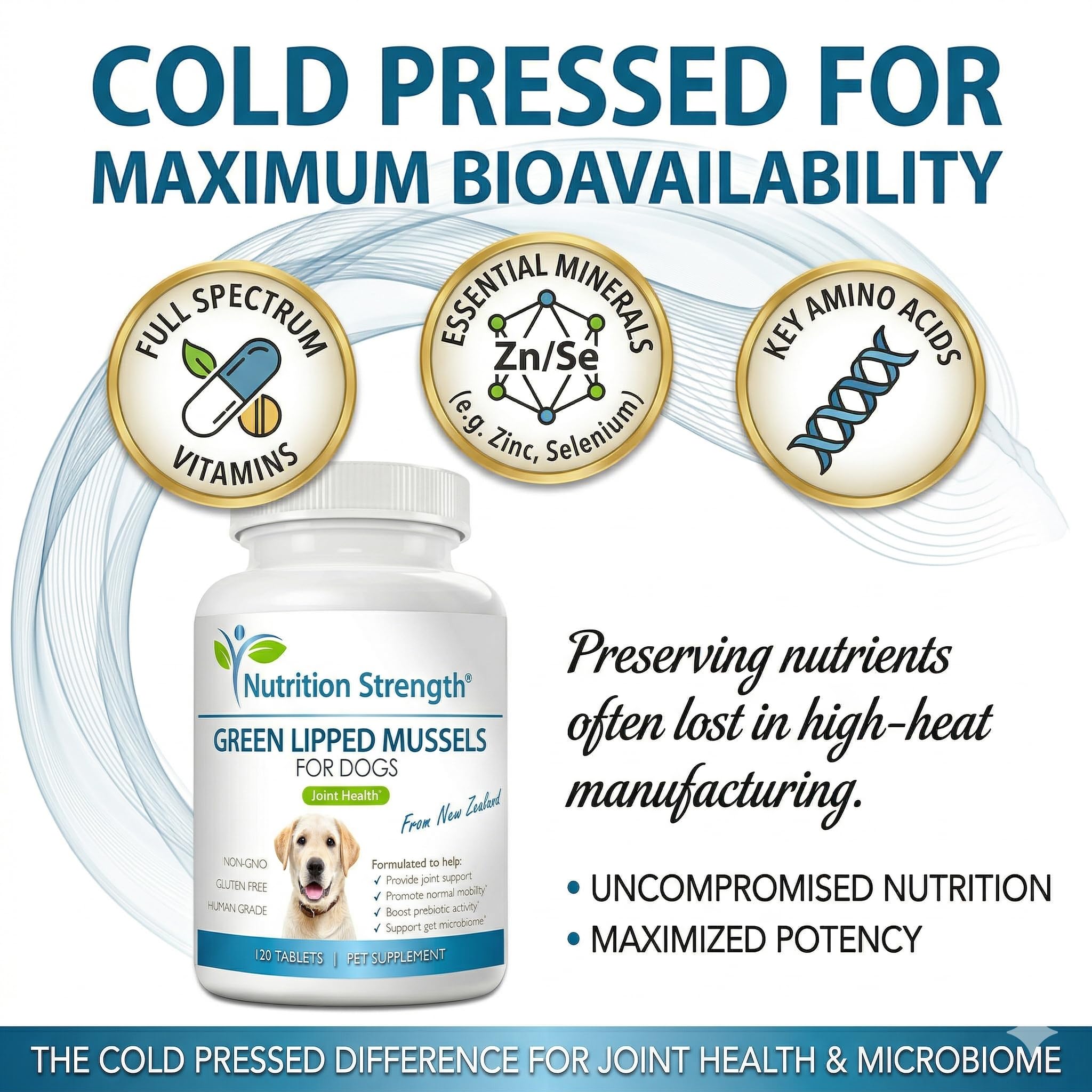 Picky-eater friendly GLM tablets that crumble over meals.