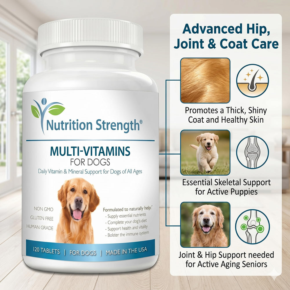Nutrition Strength packaging with a healthy, energetic dog in daily routine.