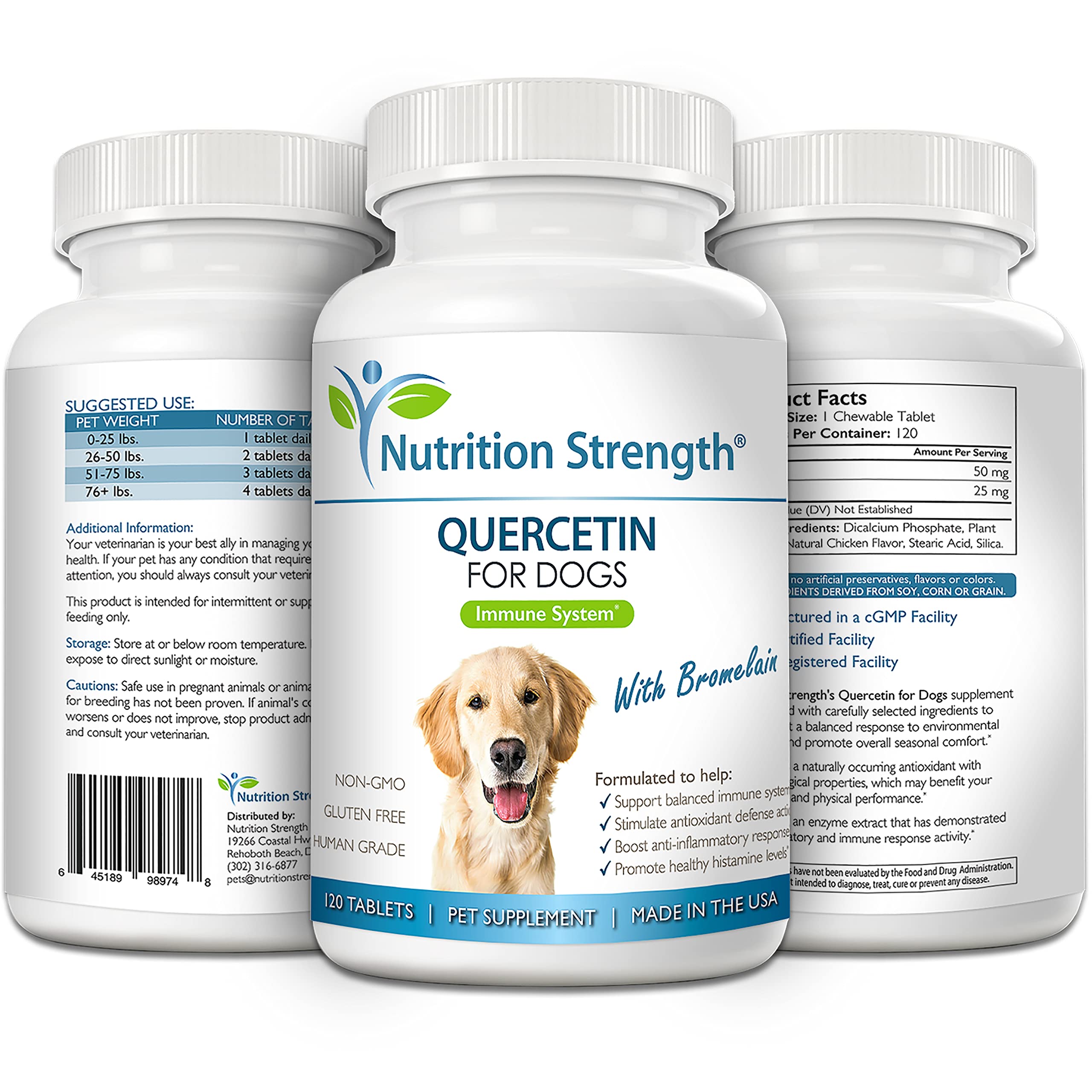 Nutrition Strength Quercetin for Dogs bromelain components suggest inflammatory relief potential.