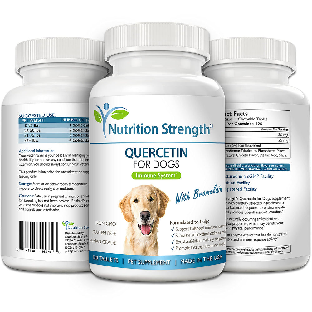 Nutrition Strength Quercetin for Dogs bromelain components suggest inflammatory relief potential.