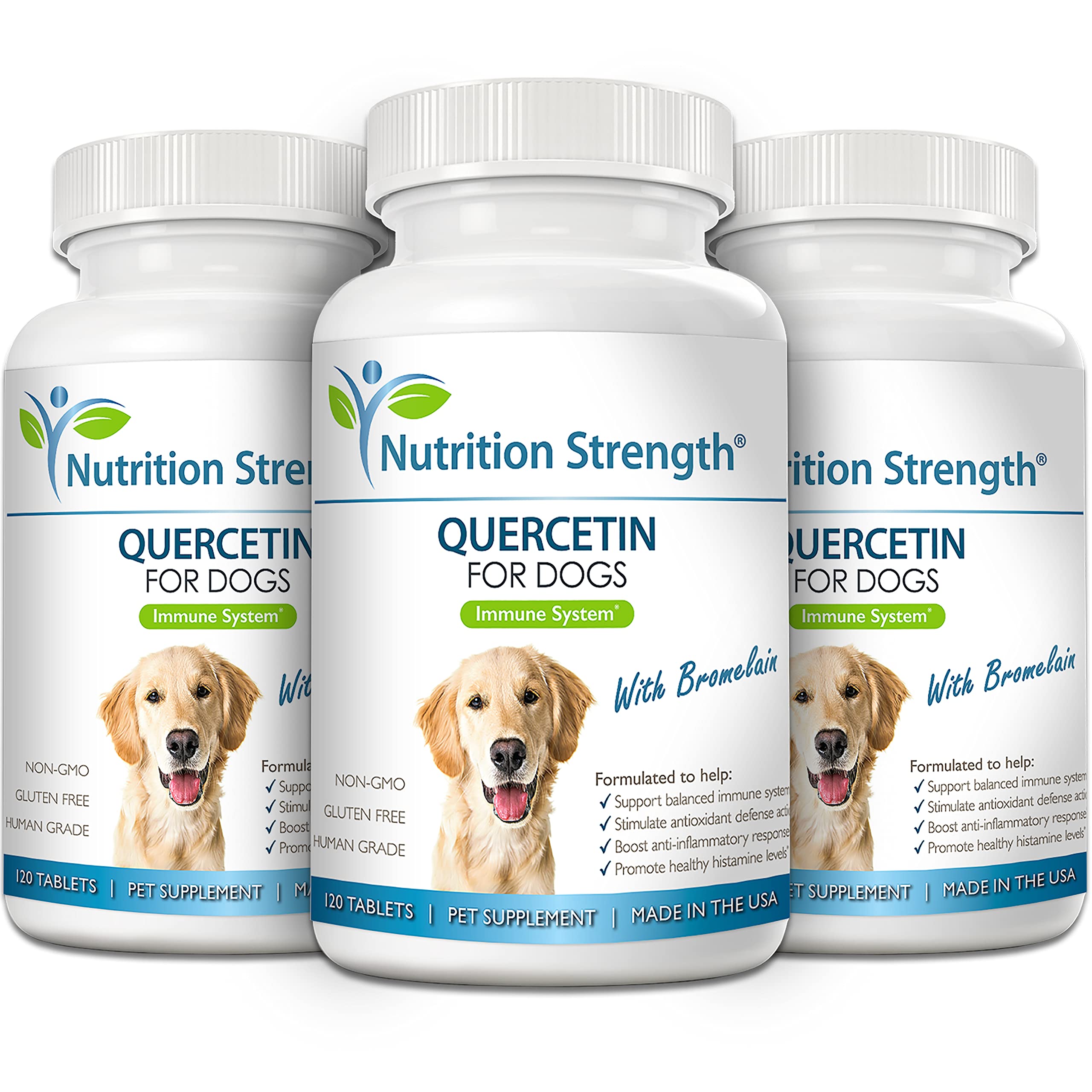 Nutrition Strength Quercetin for Dogs daily-use bottle scene conveys ease of routine.