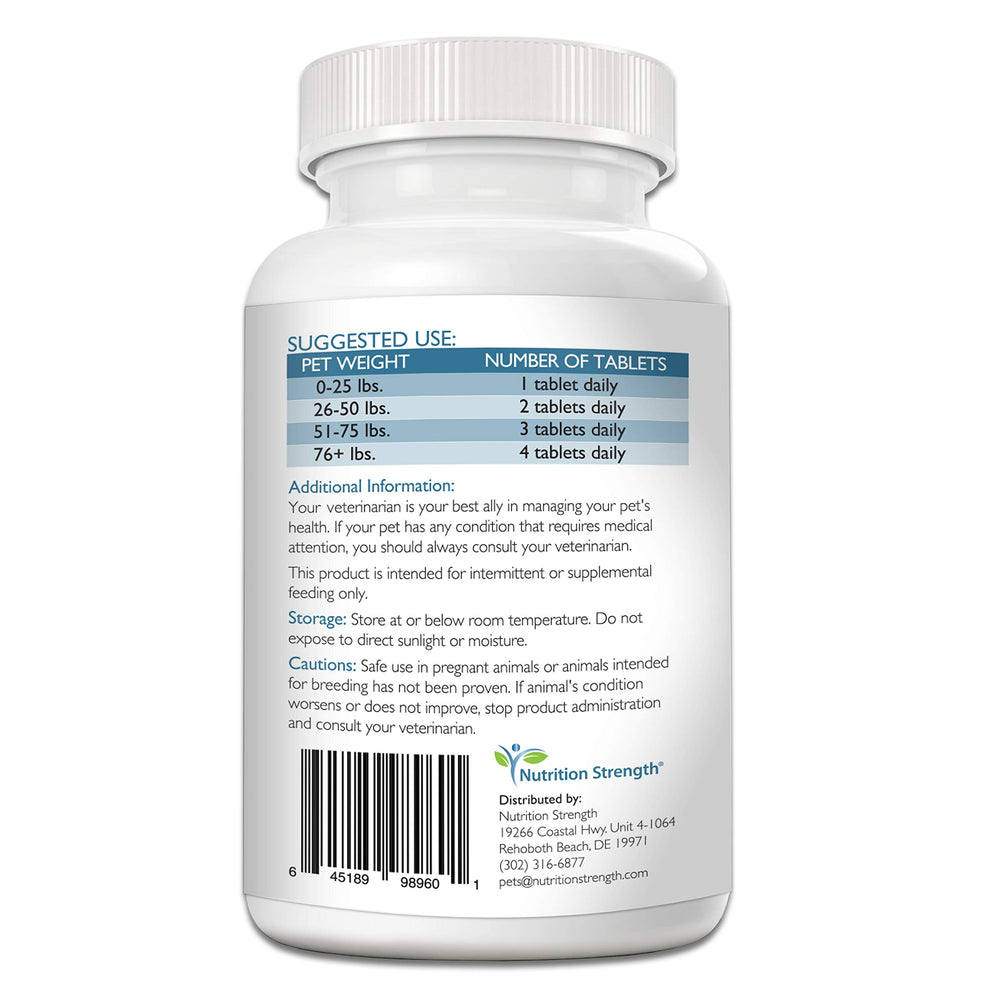 Nutrition Strength Taurine for Dogs bottle label highlights CoQ10 inclusion.