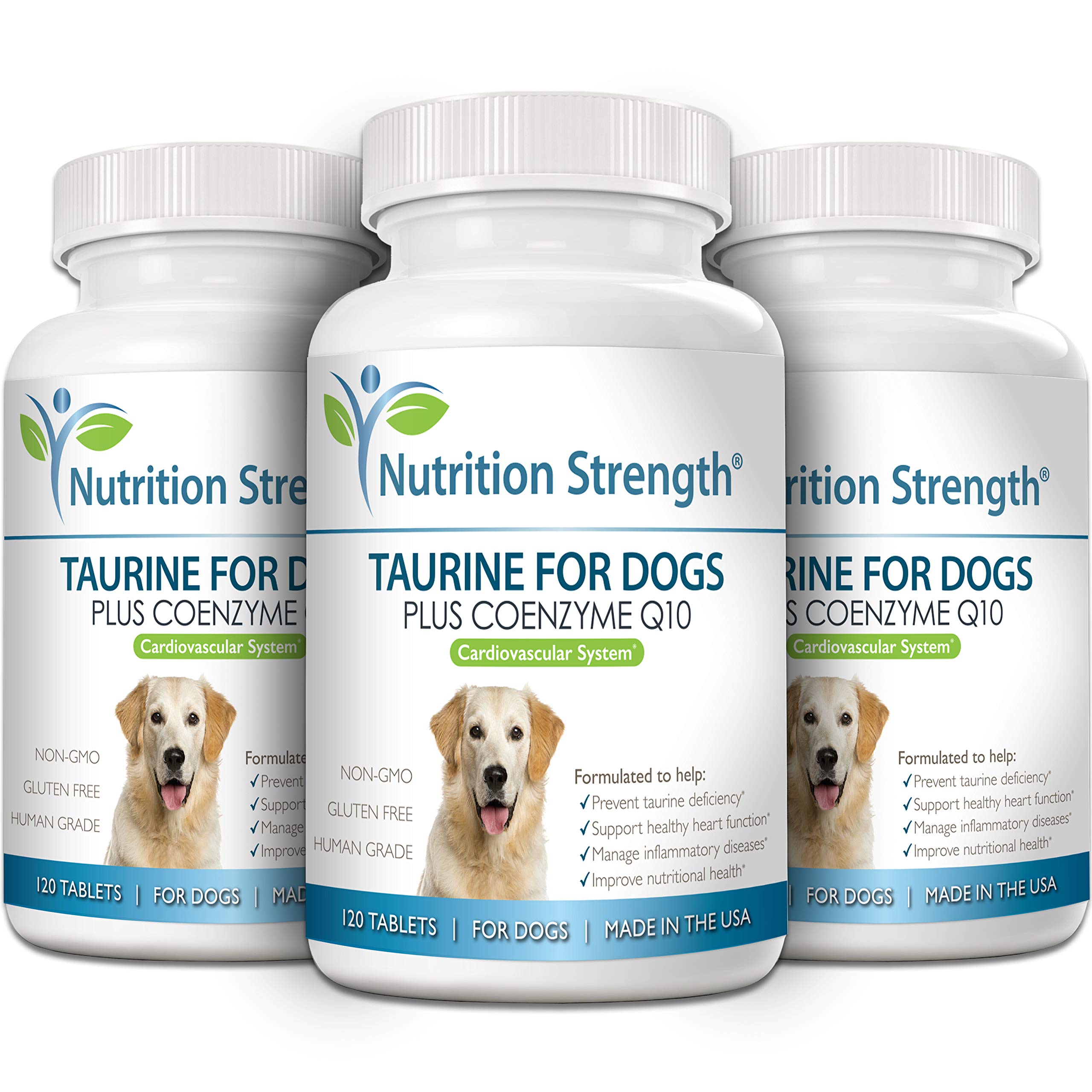 Nutrition Strength Taurine for Dogs packaging proudly made in the USA.