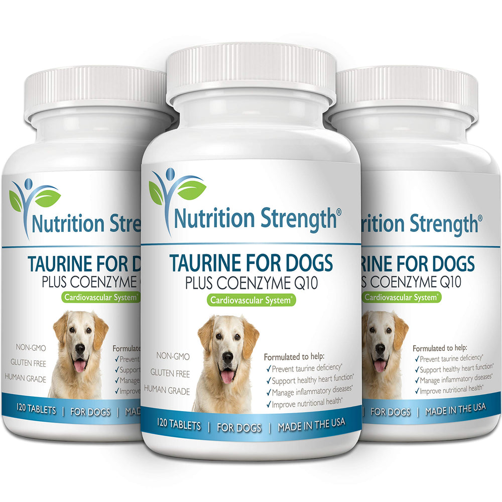 Nutrition Strength Taurine for Dogs packaging proudly made in the USA.