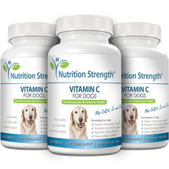 Nutrition Strength vitamin C for dogs tablets pour image illustrates easy dosing