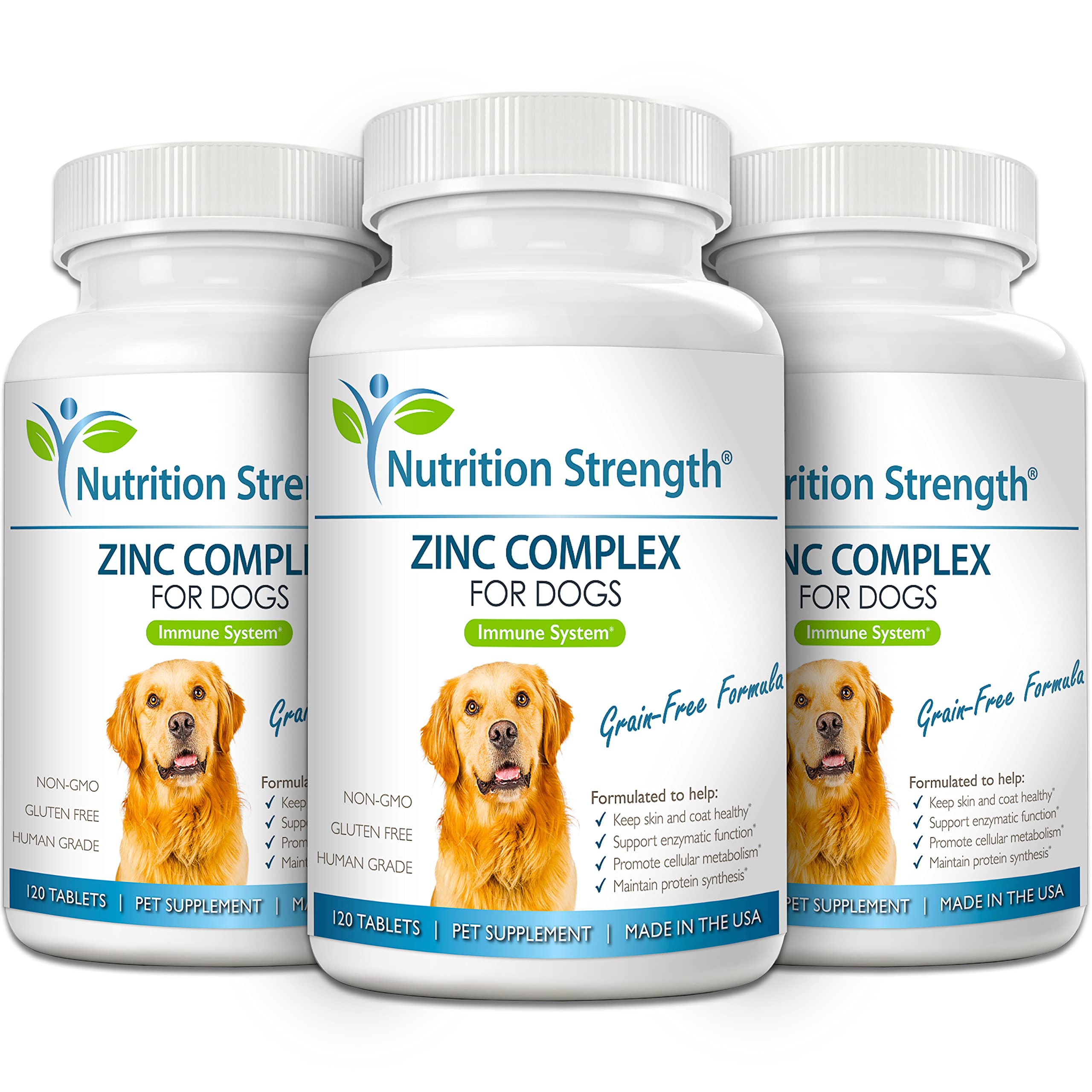 Nutrition Strength zinc for dogs biotin-selenium-vitamin E for enhanced coat quality.