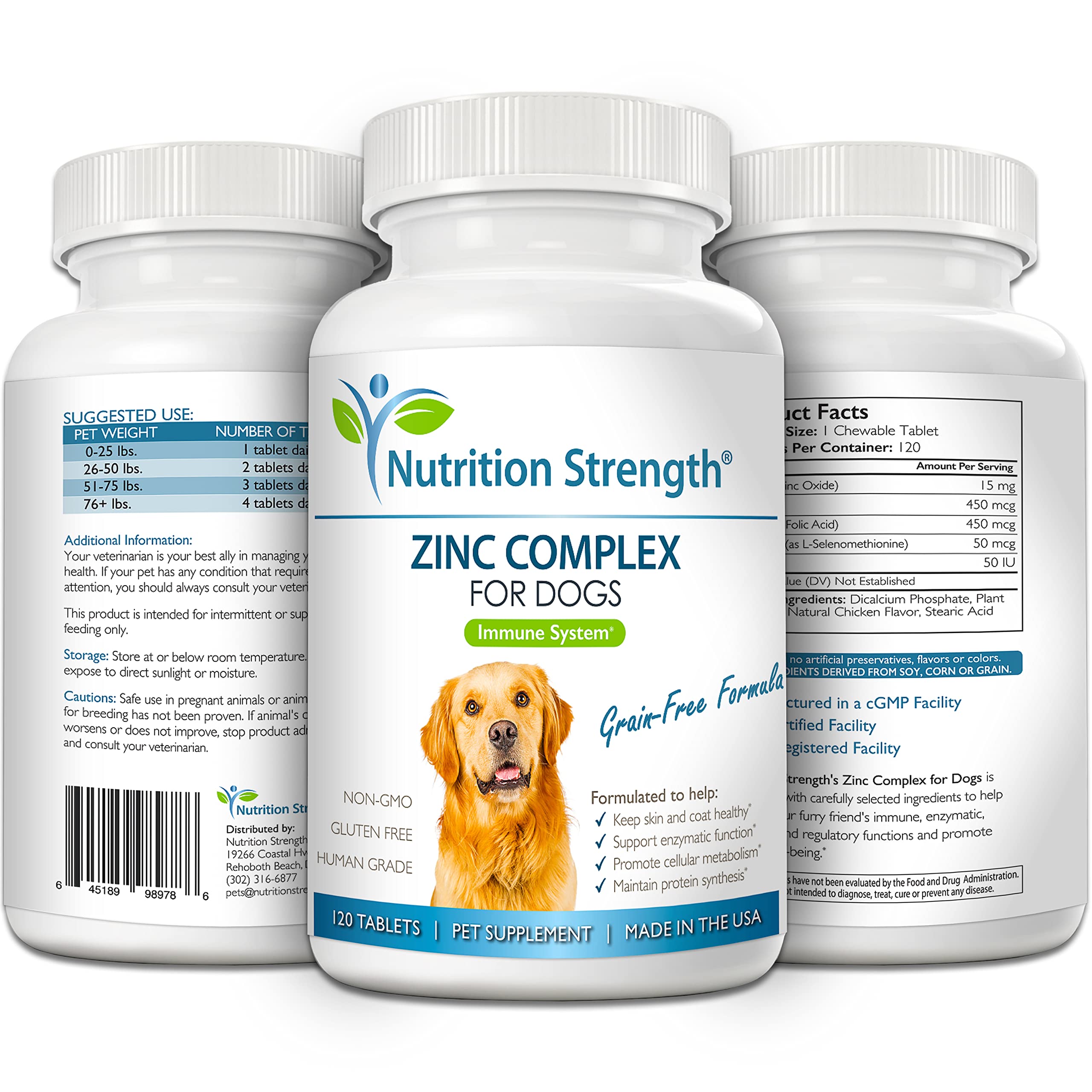 Nutrition Strength zinc for dogs skin moisture maintaining elasticity and comfort.