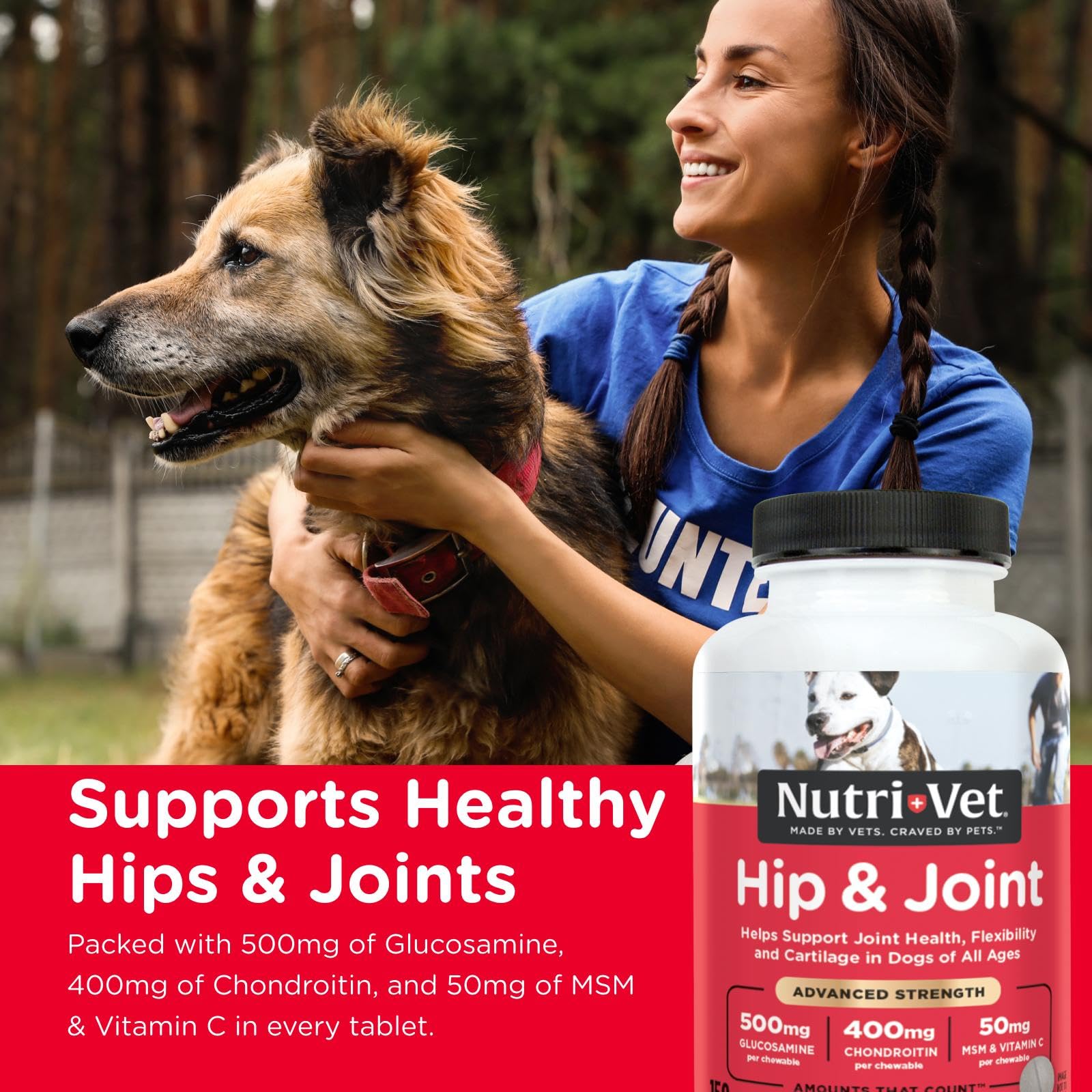 Nutri-Vet hip joint chews liver flavor close-up—palatable joint support for daily activity.