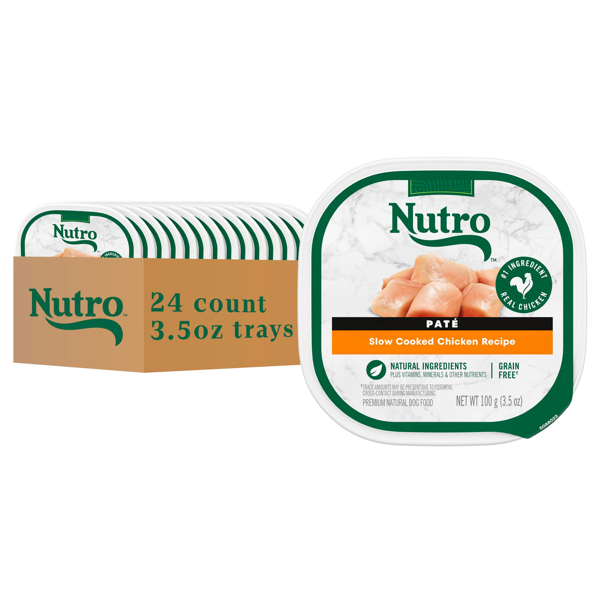 Nutro adult wet dog food pate chicken tray close-up, 3.5 oz.
