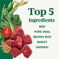 Real beef ingredients are featured to support protein-rich daily feeding.