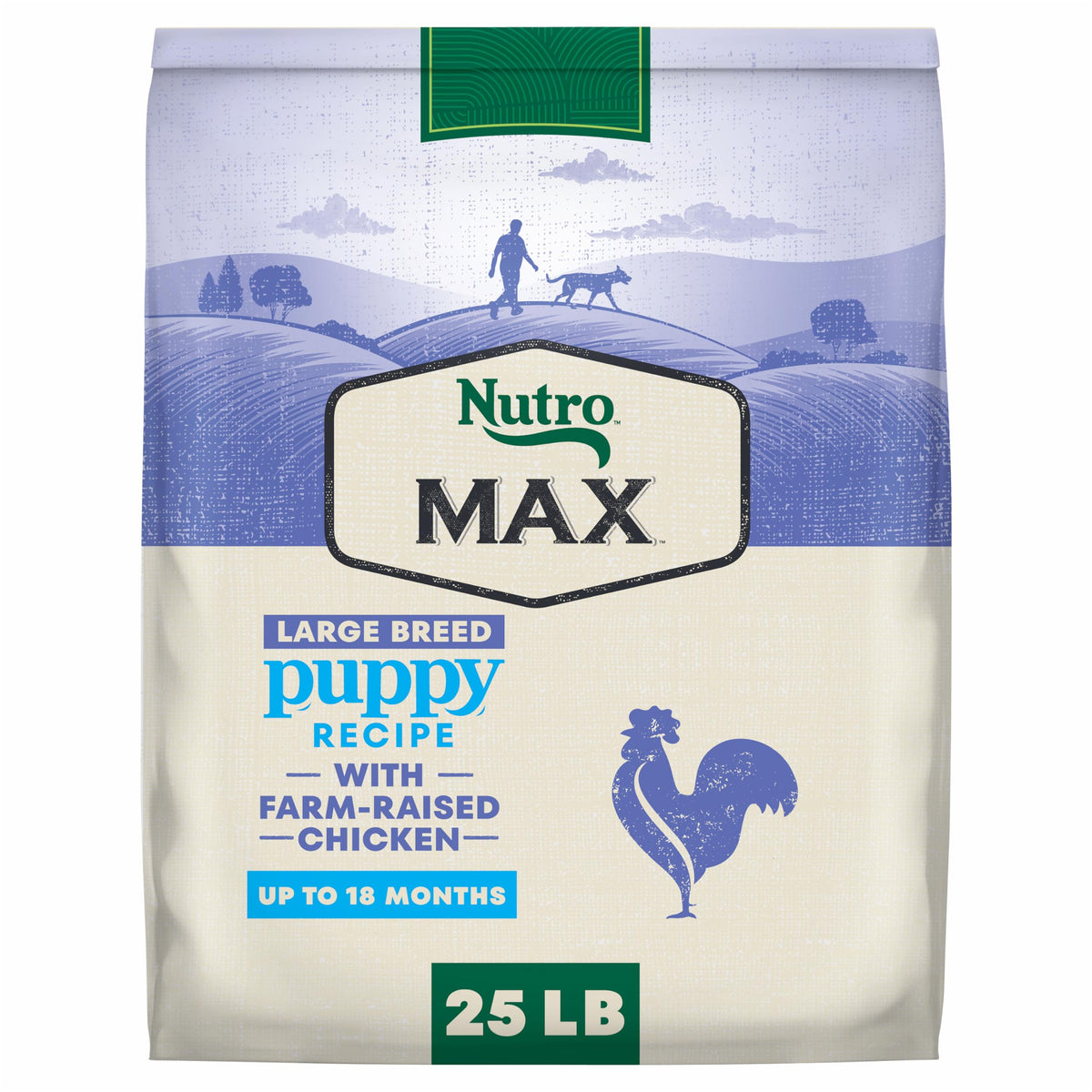 Nutro Max large-breed puppy chicken kibble in a bowl showing a tasty, balanced meal