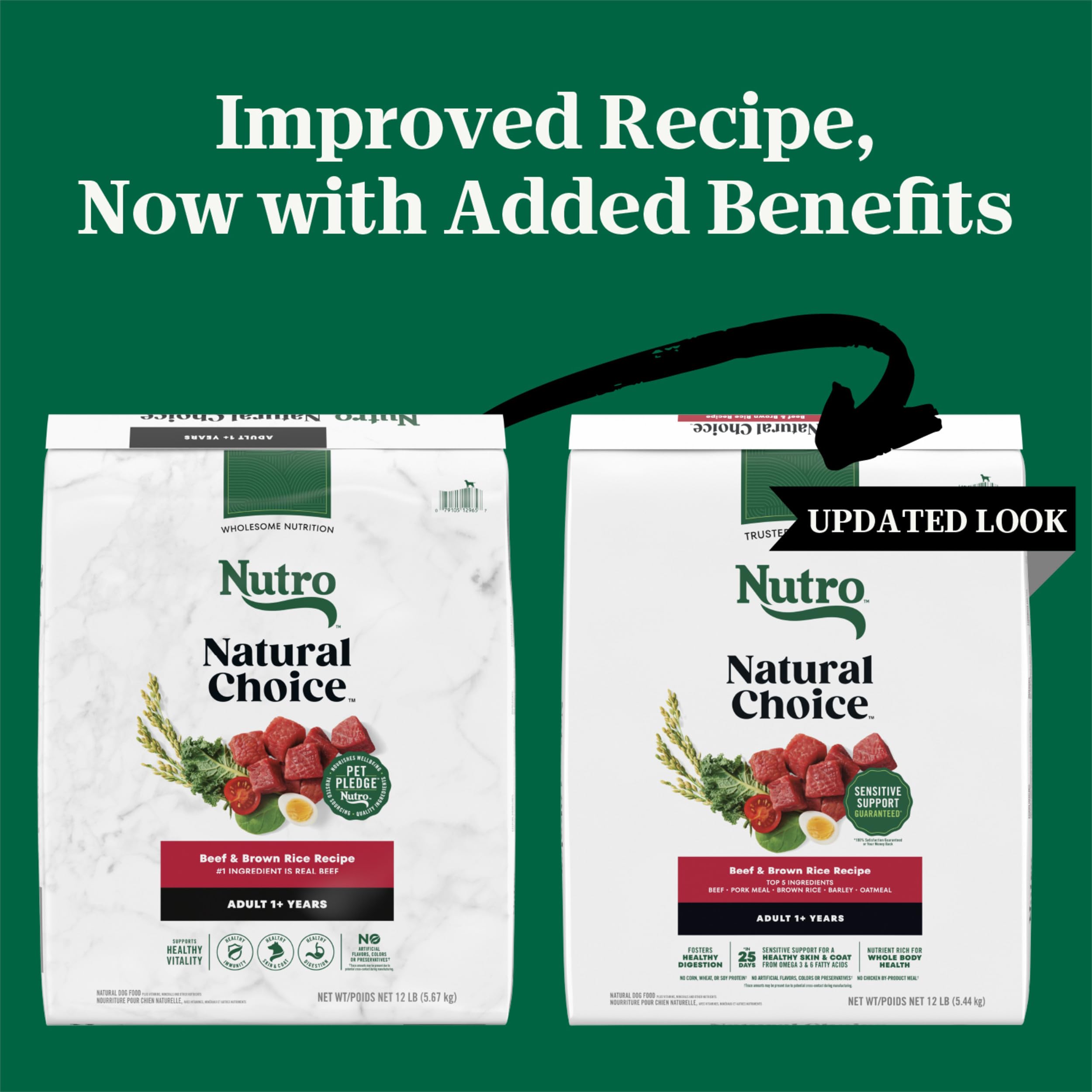 Nutro Natural Choice beef and brown rice kibble in a bowl, ready to serve.