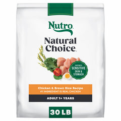 Nutro Natural Choice dry dog food bag showing real chicken as the first ingredient for vitality