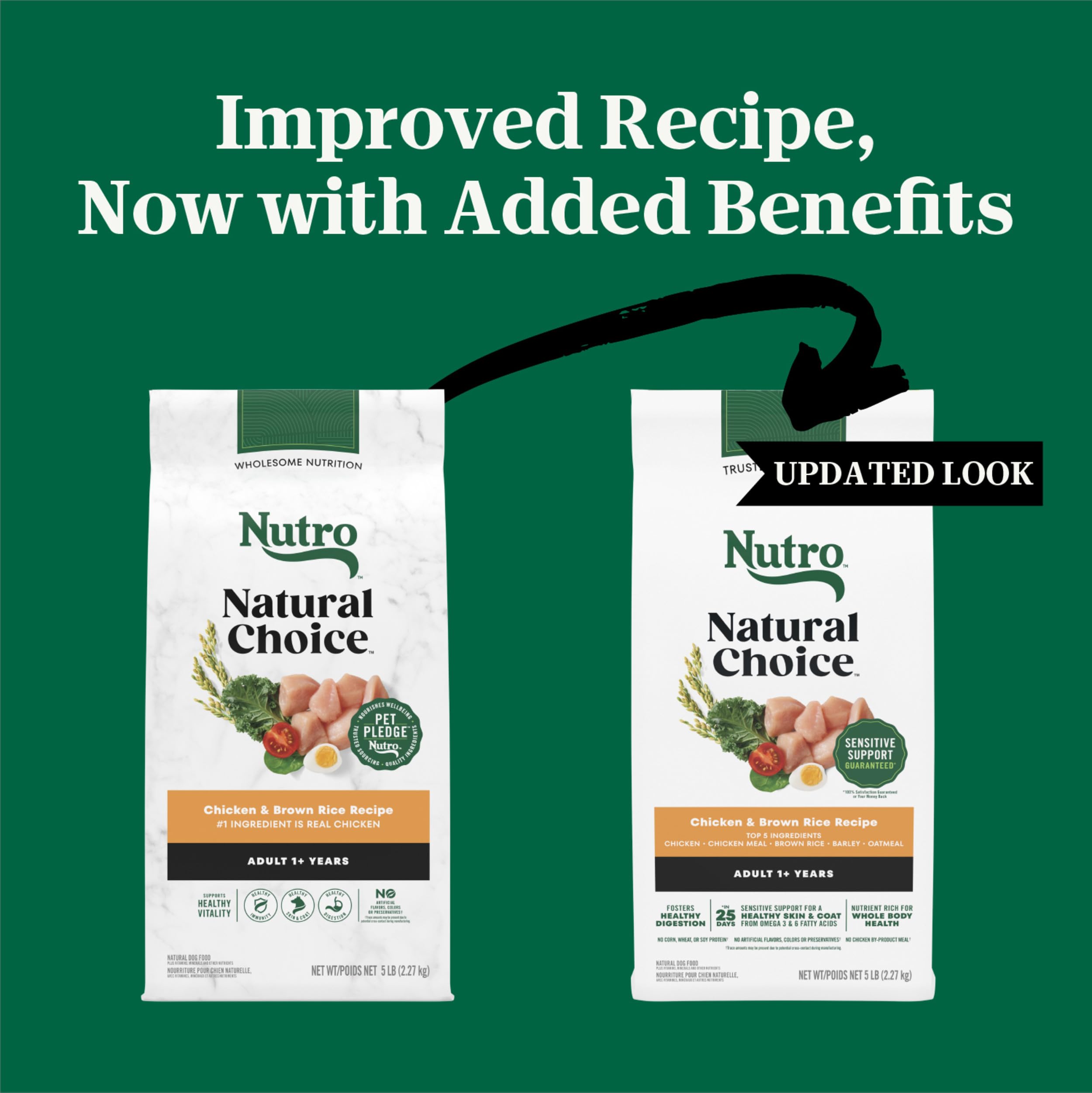 Nutro Natural Choice kibble close-up shows real ingredients.