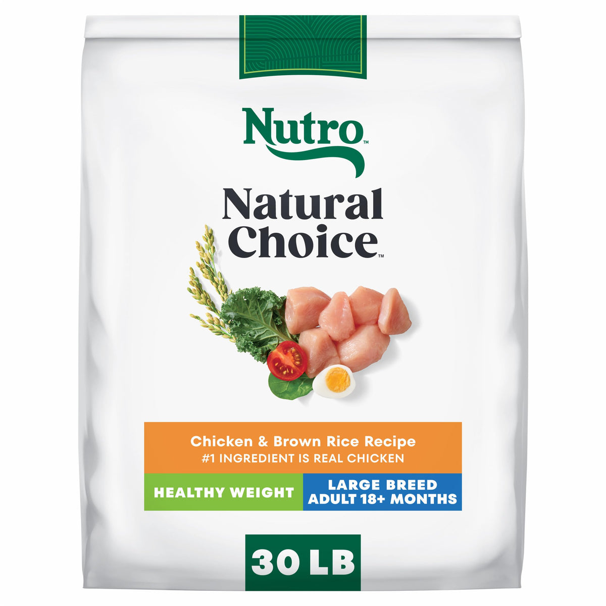 Nutro Natural Choice Large Breed Healthy Weight dog food bag showing the nutritious formula for energy