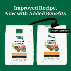 Nutro Natural Choice senior kibble closeup shows protein-rich chicken formula.