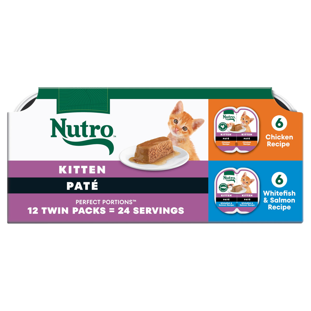 Nutro Perfect Portions kitten pate chicken recipe tray with real protein for kittens.