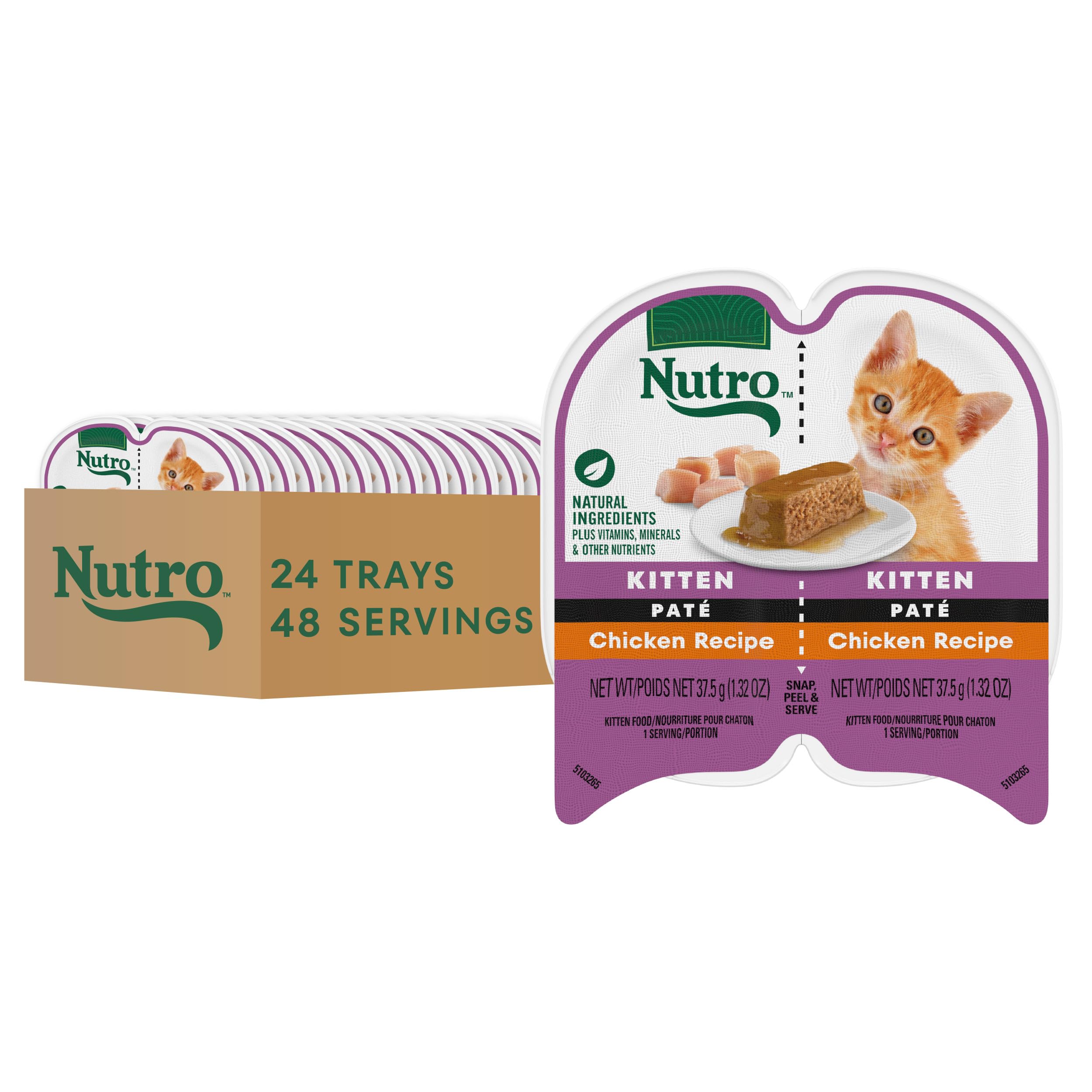 Nutro Perfect Portions kitten pate chicken trays shown for easy daily feeding