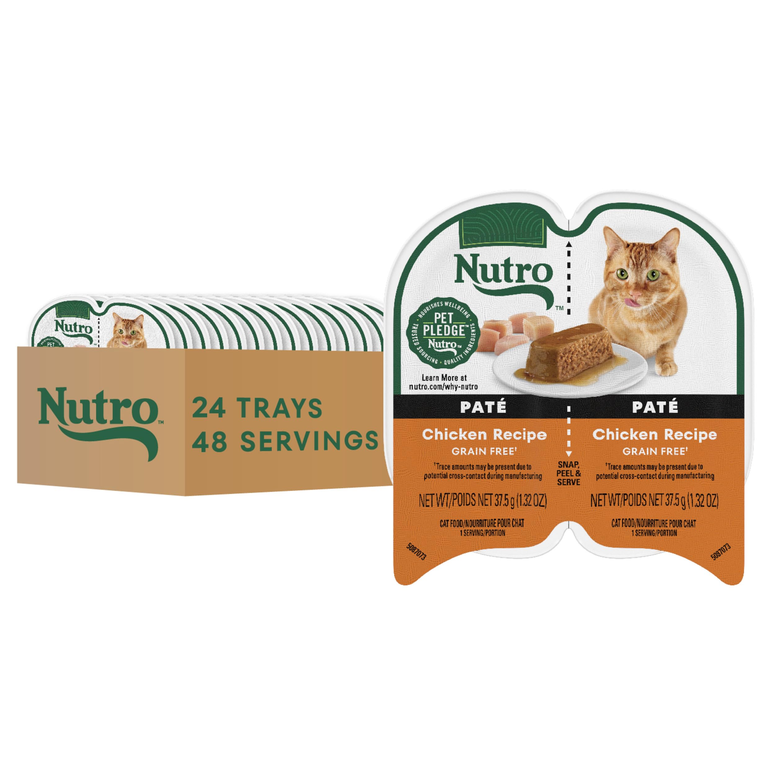 Nutro Perfect Portions cat pate with chicken and liver in a tray for easy mealtime.
