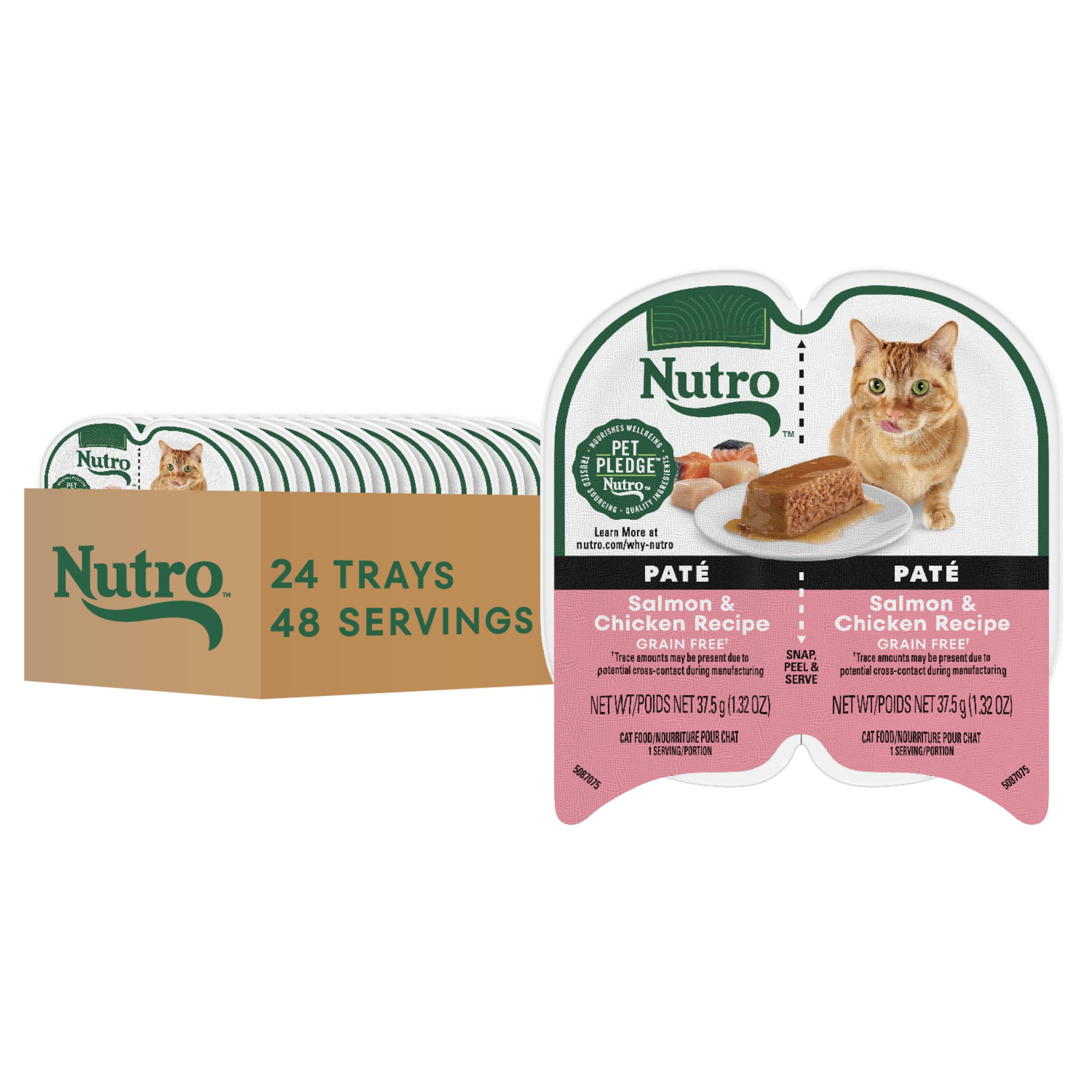 Nutro Perfect Portions Pate Salmon and Chicken tray—grain-free moisture-rich nutrition for adult cats.