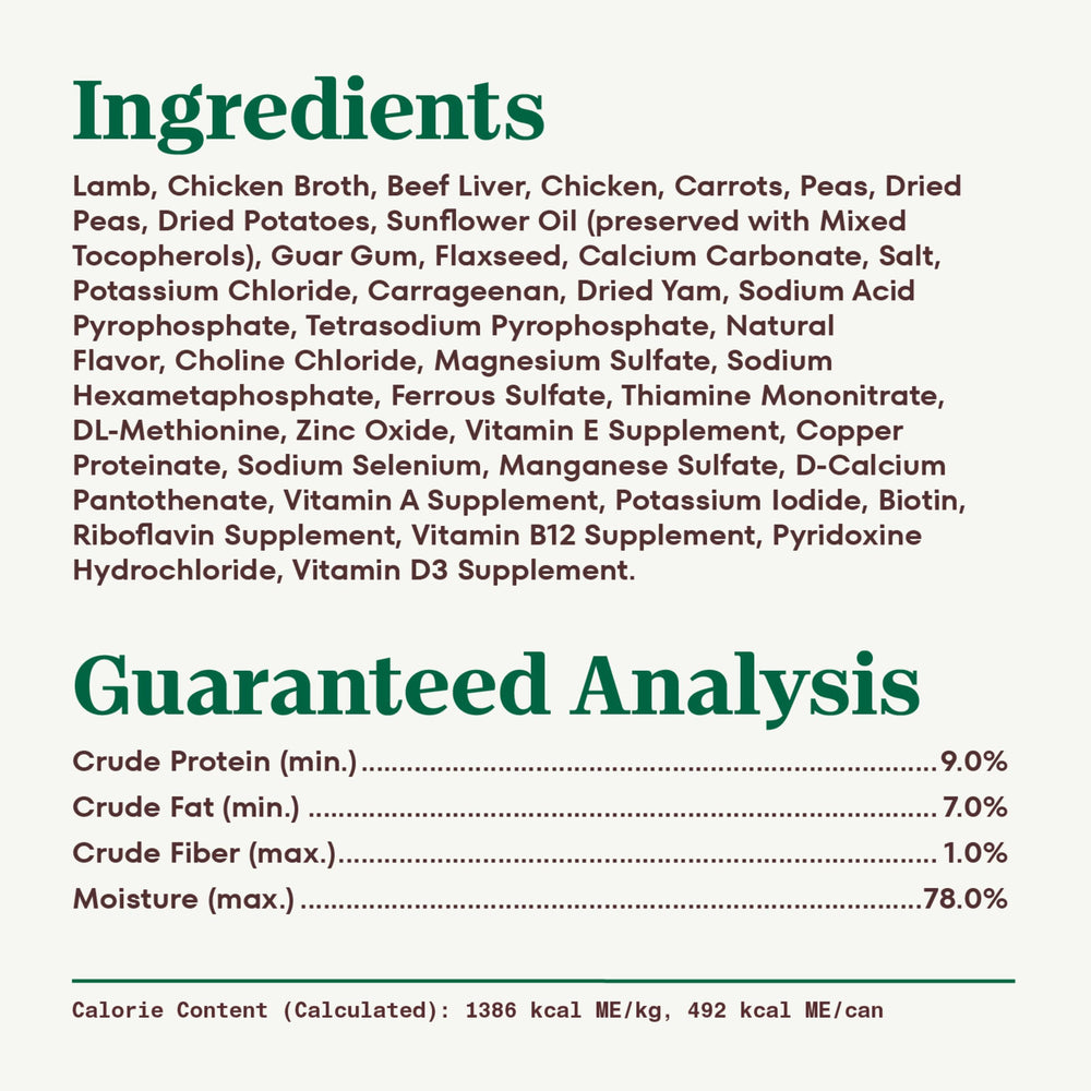 Ingredients label highlights real lamb as the #1 ingredient