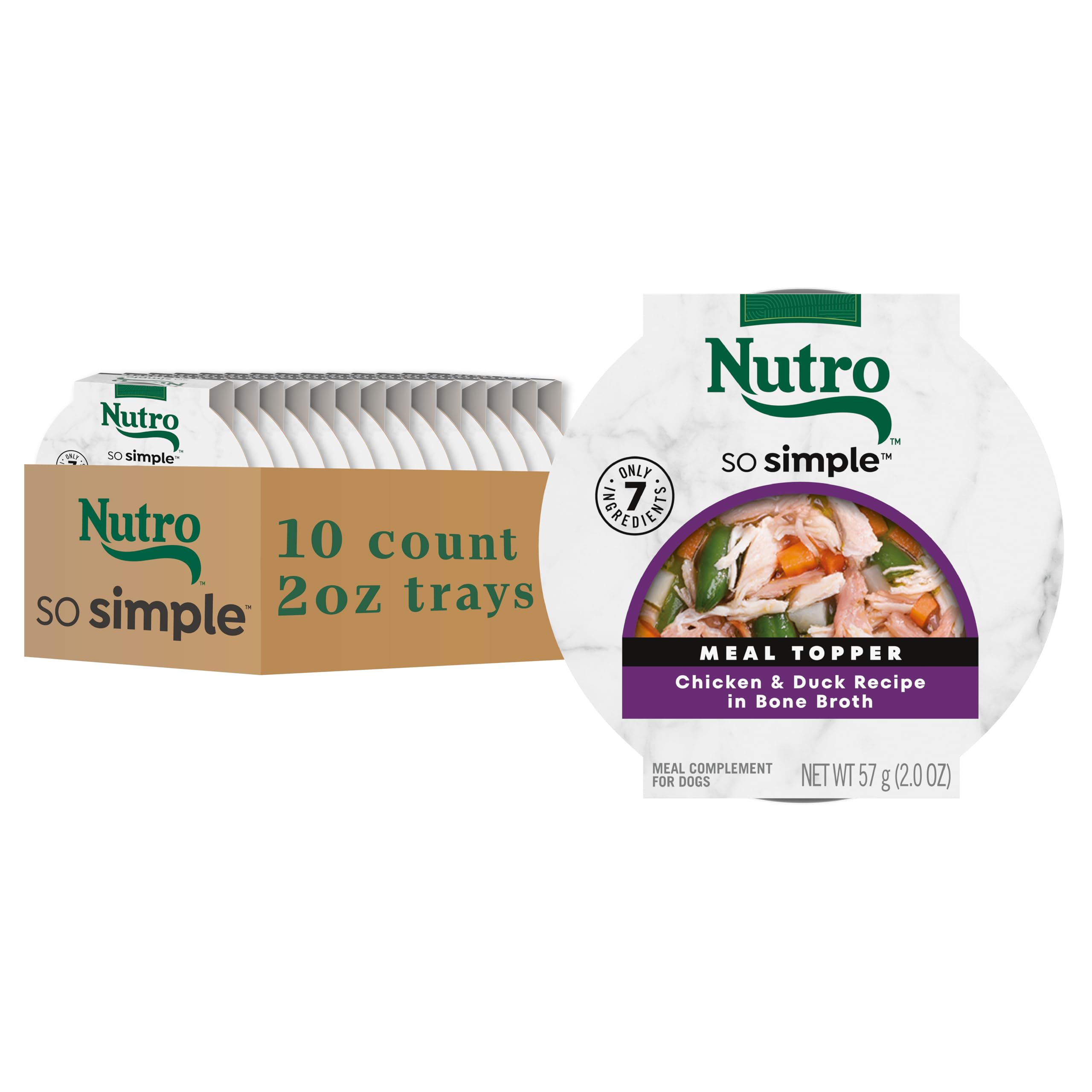 Nutro So Simple wet dog food tray with chicken and bone broth to boost variety.
