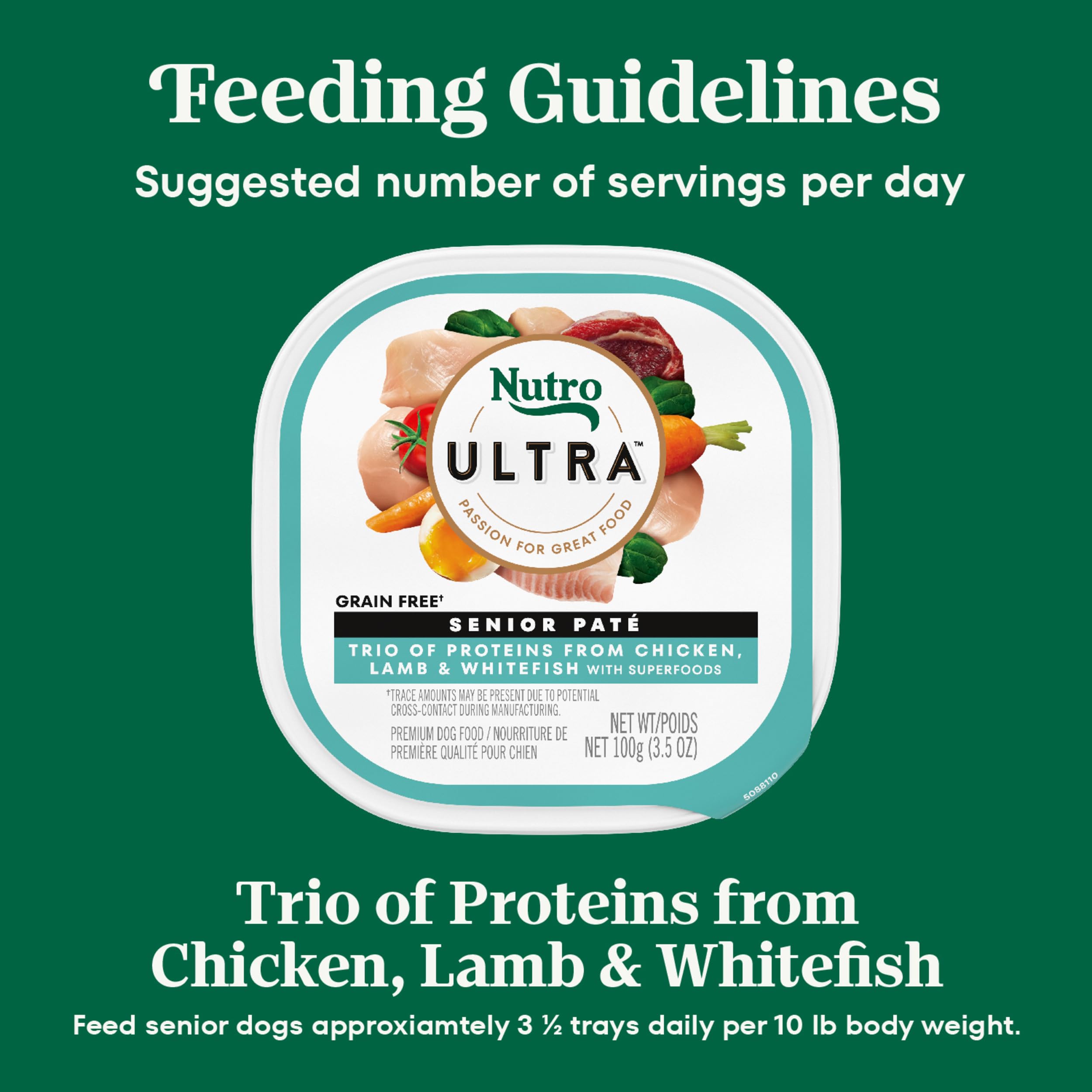 Nutro Ultra Senior Wet Dog Food serving suggestion with bowl and spoon for seniors.