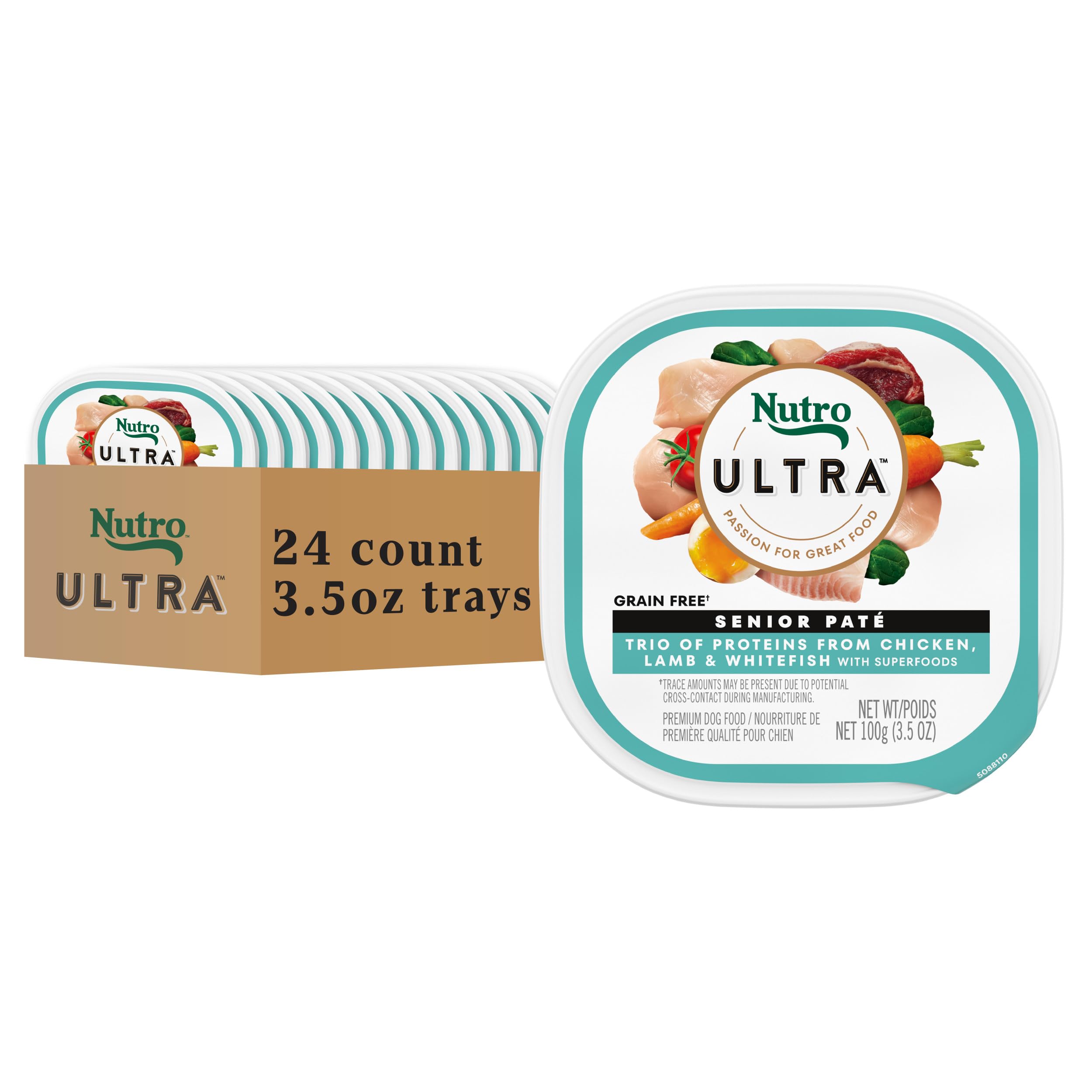Nutro Ultra Senior Wet Dog Food chicken-lamb-whitefish pate tray front view for senior dogs.