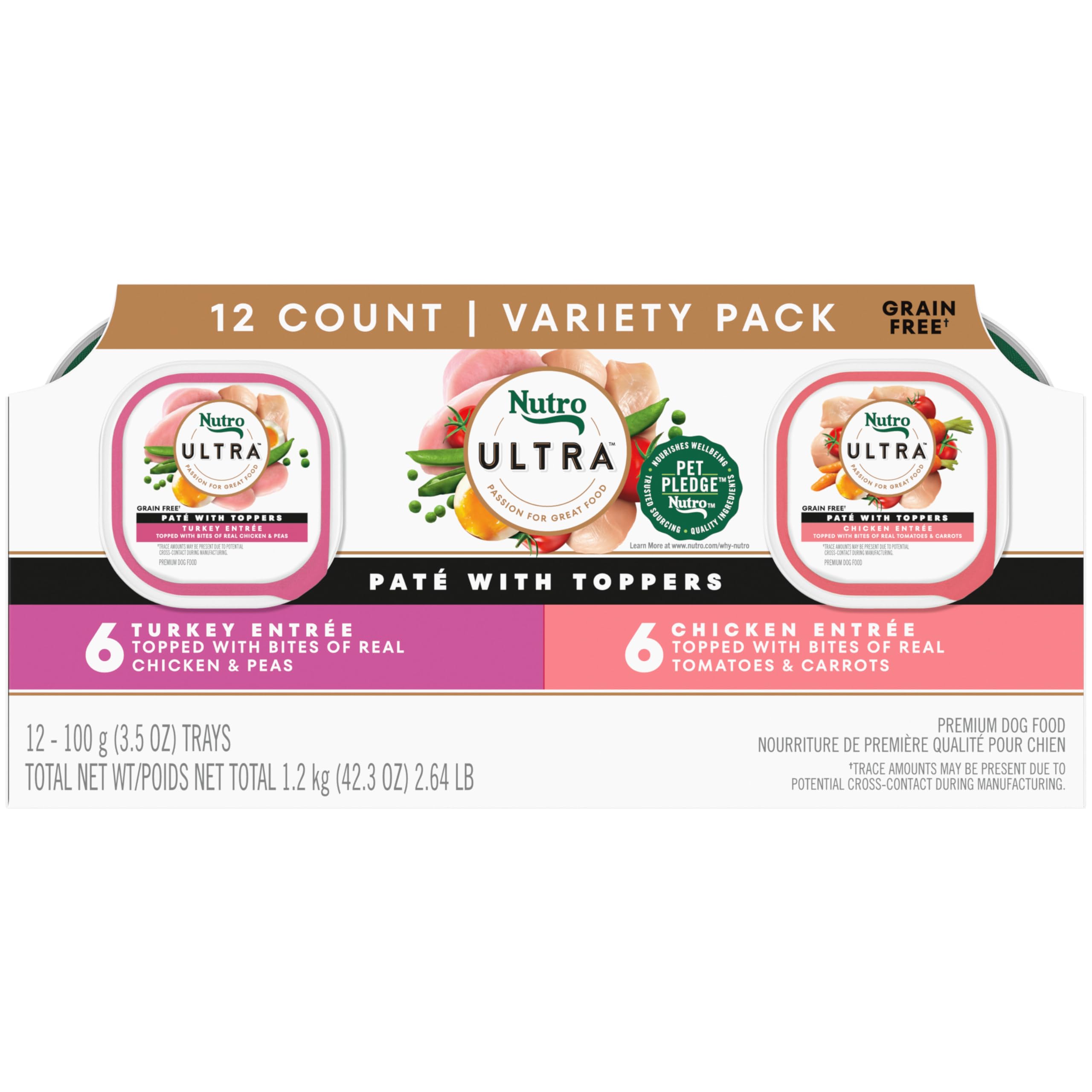Nutro Ultra chicken entree pate tray showing real meat as the #1 ingredient