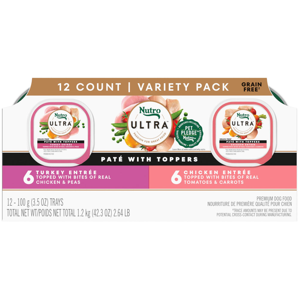 Nutro Ultra chicken entree pate tray showing real meat as the #1 ingredient