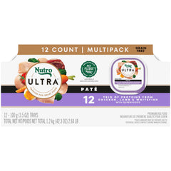 Nutro Ultra Wet Dog Food Pate Trio—pate-trio-chicken-lamb-whitefish; appealing mealtime texture for dogs.