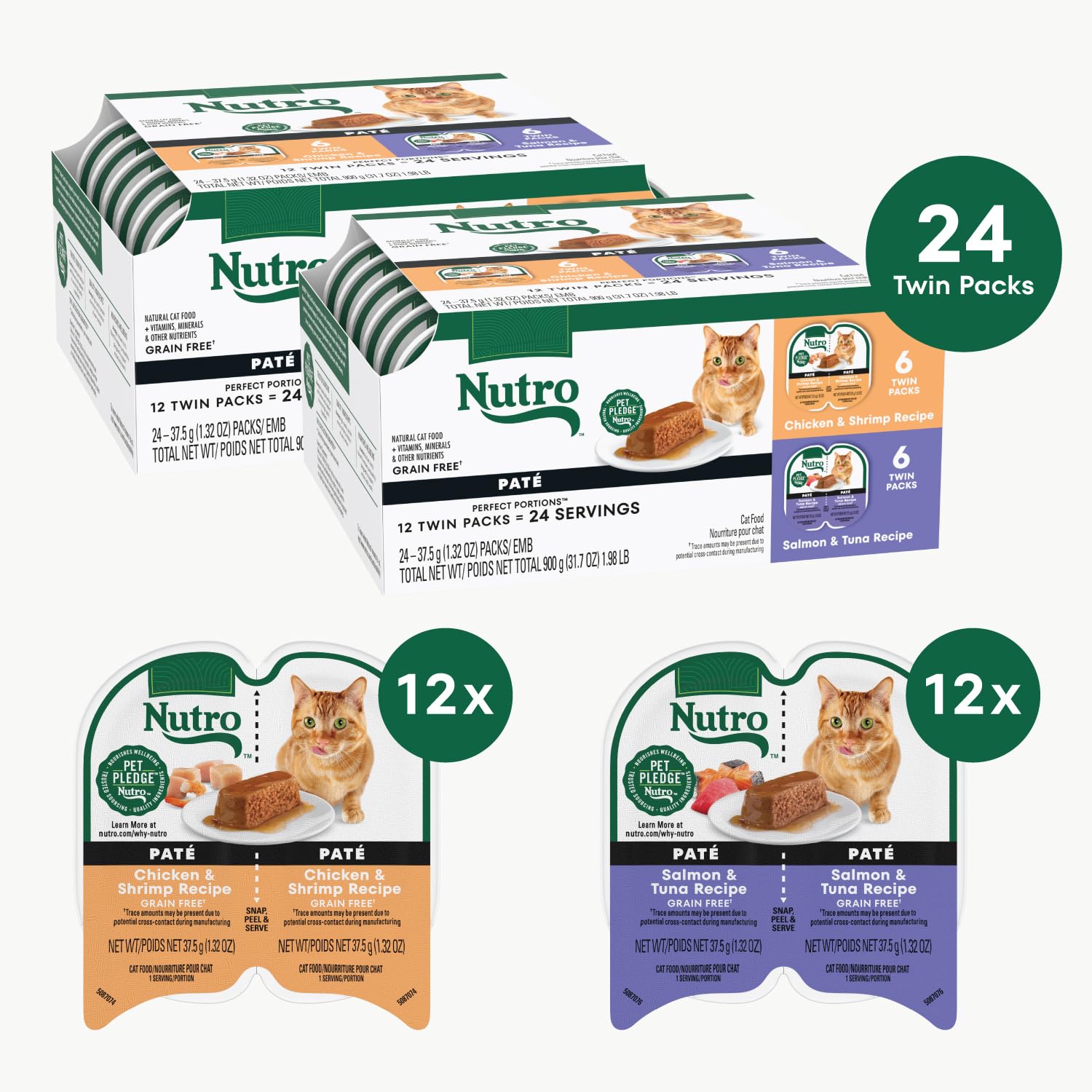 Nutro Wet Cat Food Pate Chicken-Shrimp Tray with protein-forward flavors
