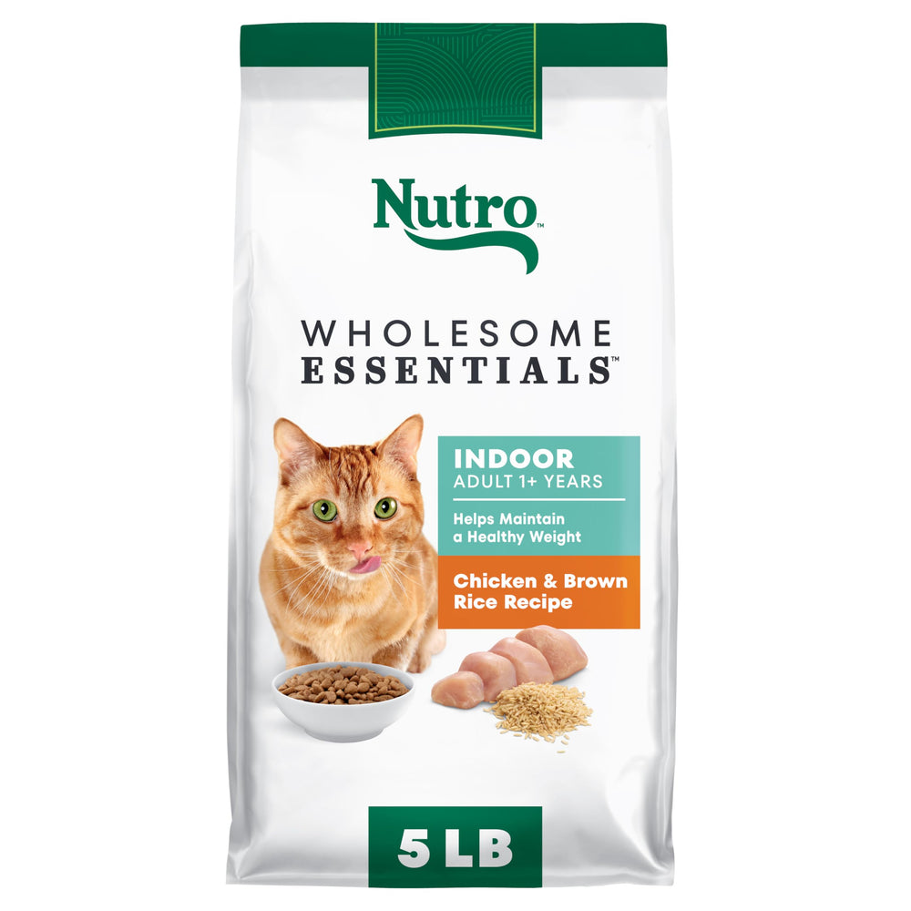 Nutro Wholesome Essentials Indoor Cat Food real chicken first for tasty protein.