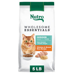 Nutro Wholesome Essentials Indoor Cat Food real chicken first for tasty protein.