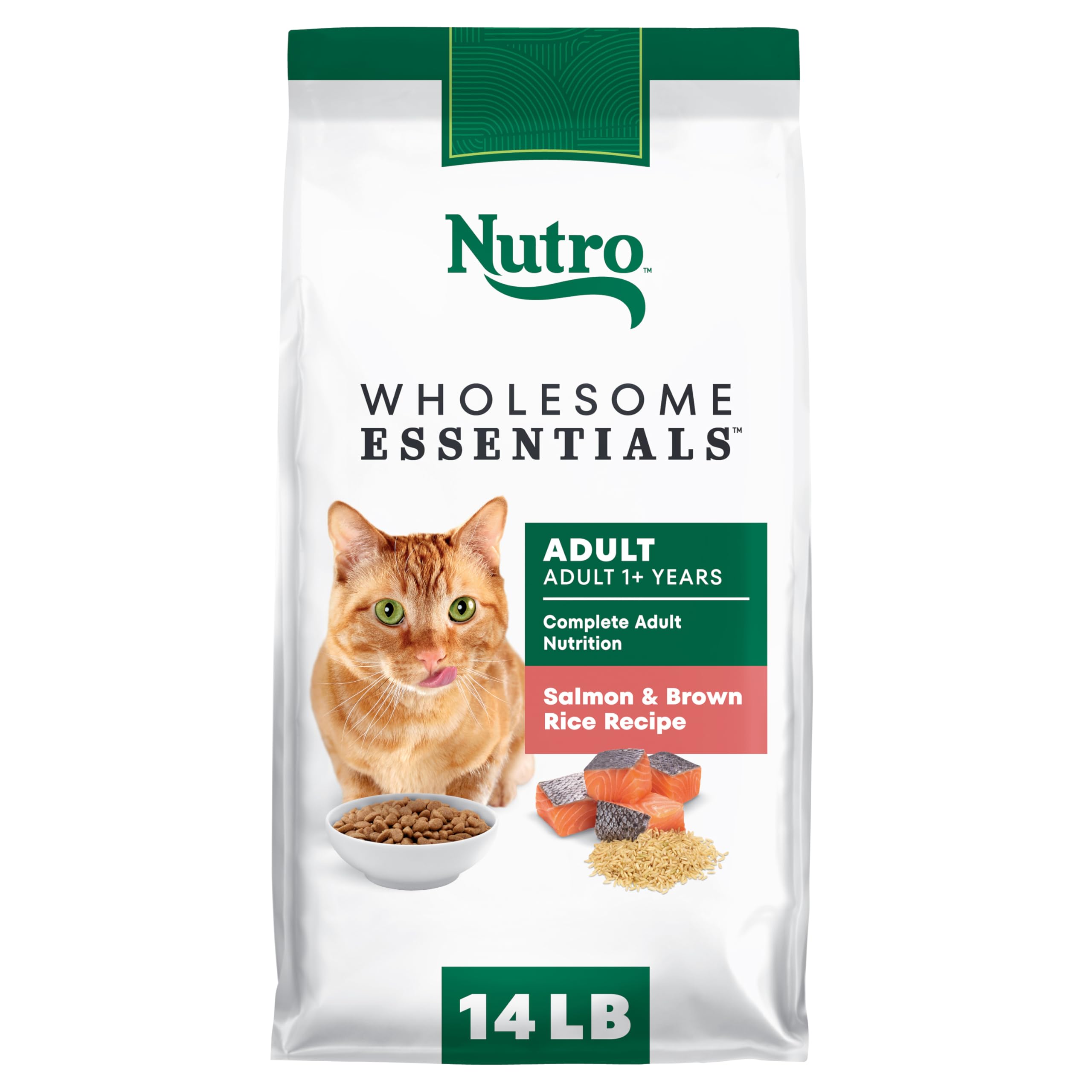 Nutro Wholesome Essentials salmon-brown-rice bag supports healthy digestion.