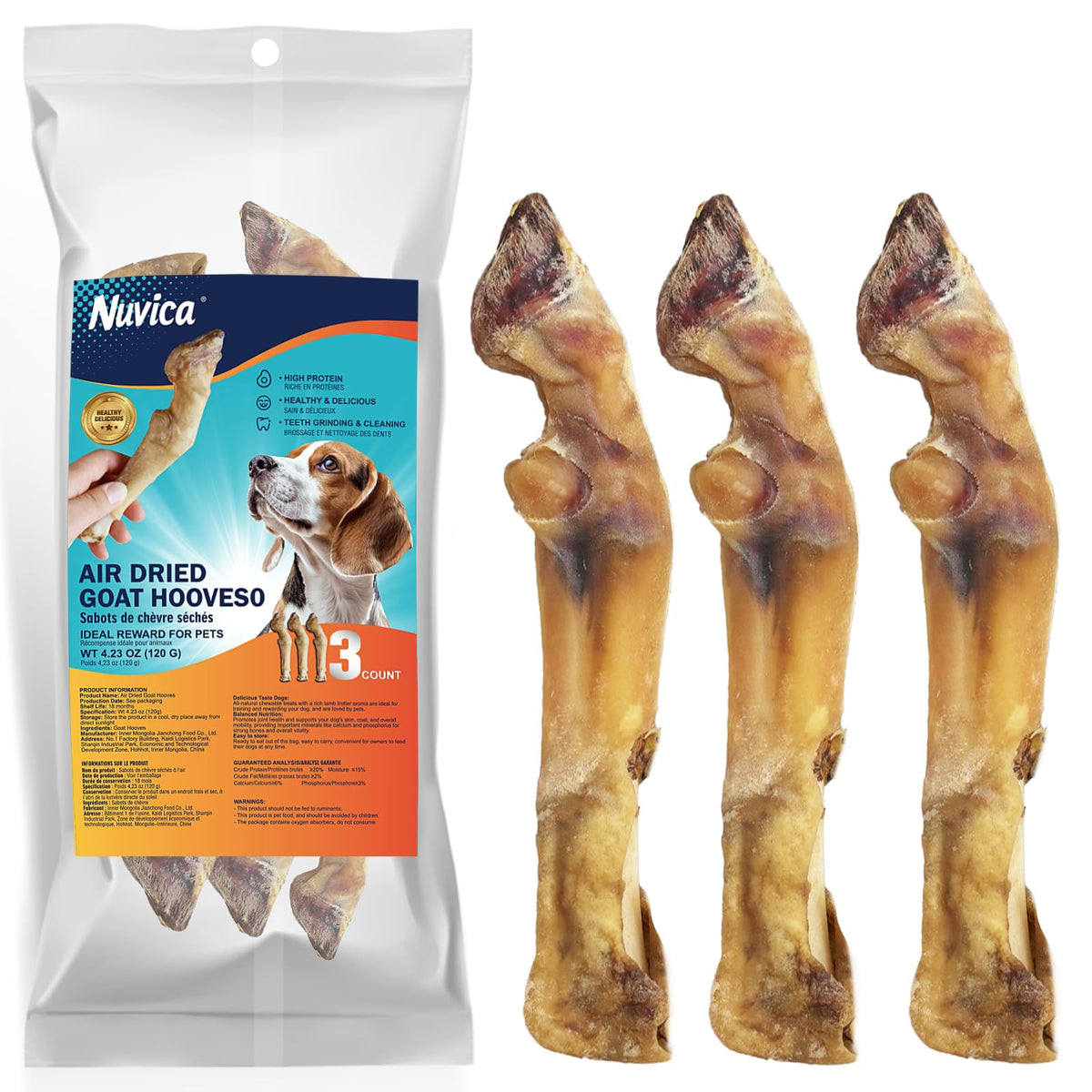Nuvica Goat Hoof Bone Pack 3 — natural chew for dogs' dental care