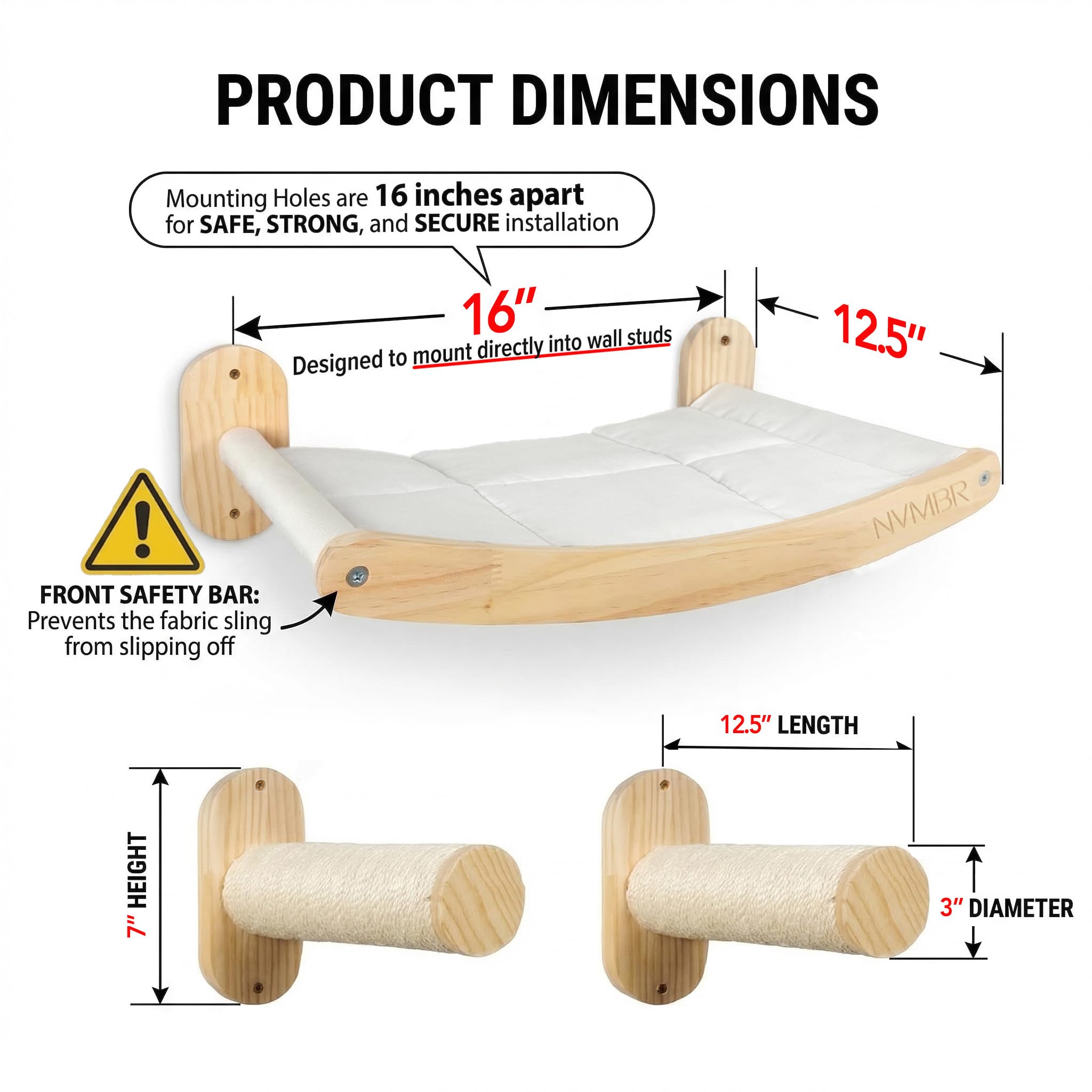 NVMBR 16 inch stud design fits standard walls for easy mounting