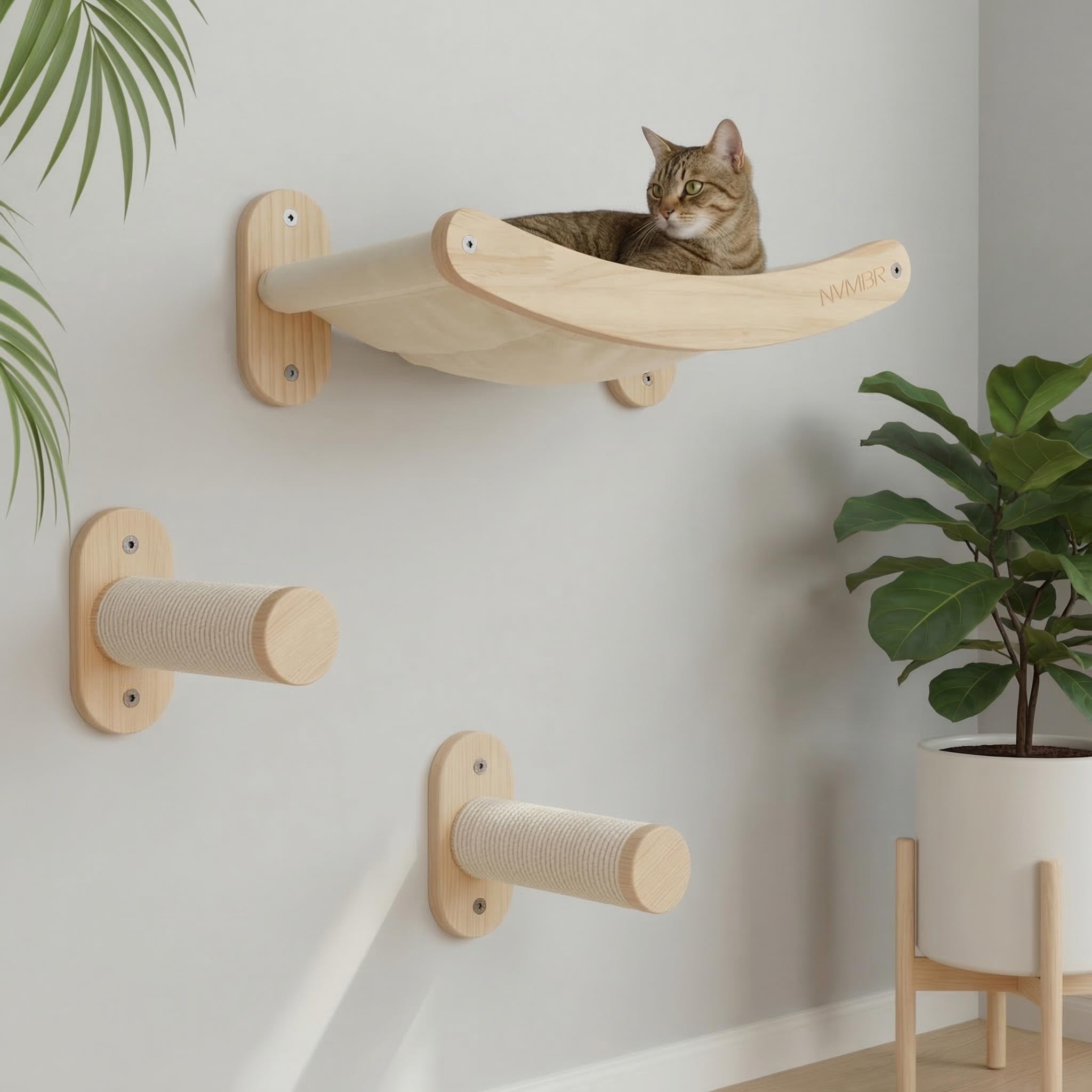 NVMBR cat wall shelf hammock assembly for easy installation and sturdy support