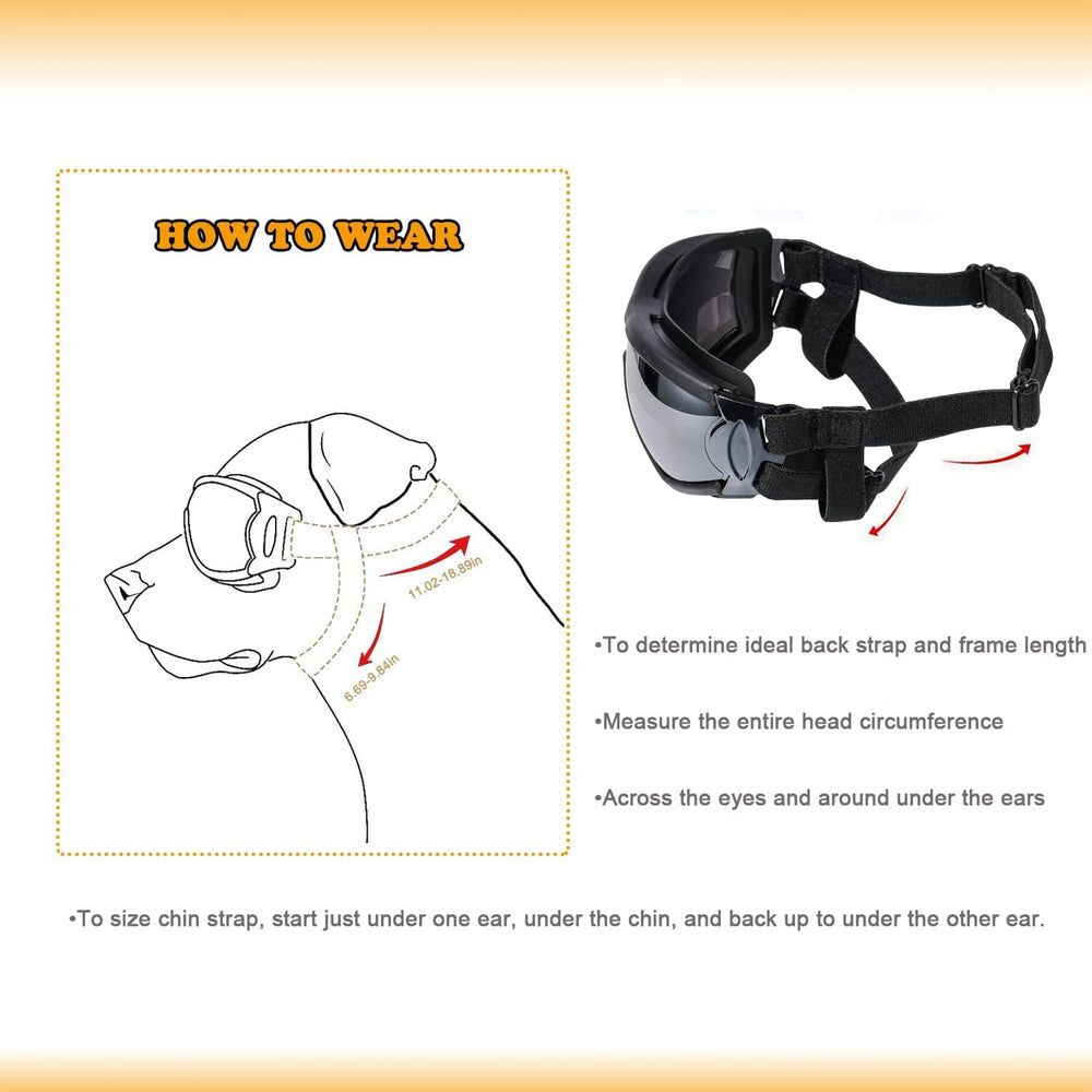 NVTED adjustable-strap eyewear secures fit for medium or large dogs