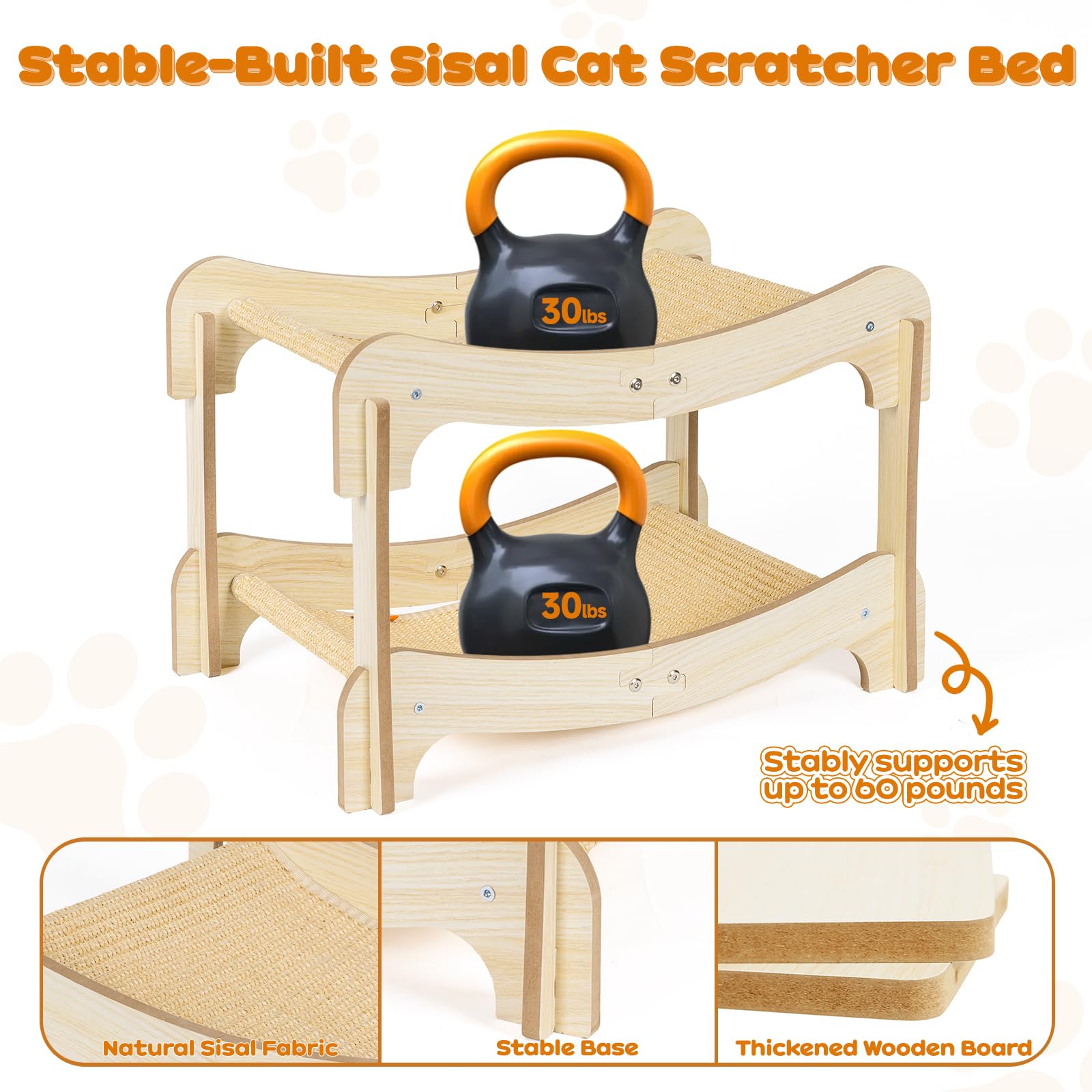 Nxwjoy ergonomic cat scratching bed with curved hammock supports secure, cozy naps.