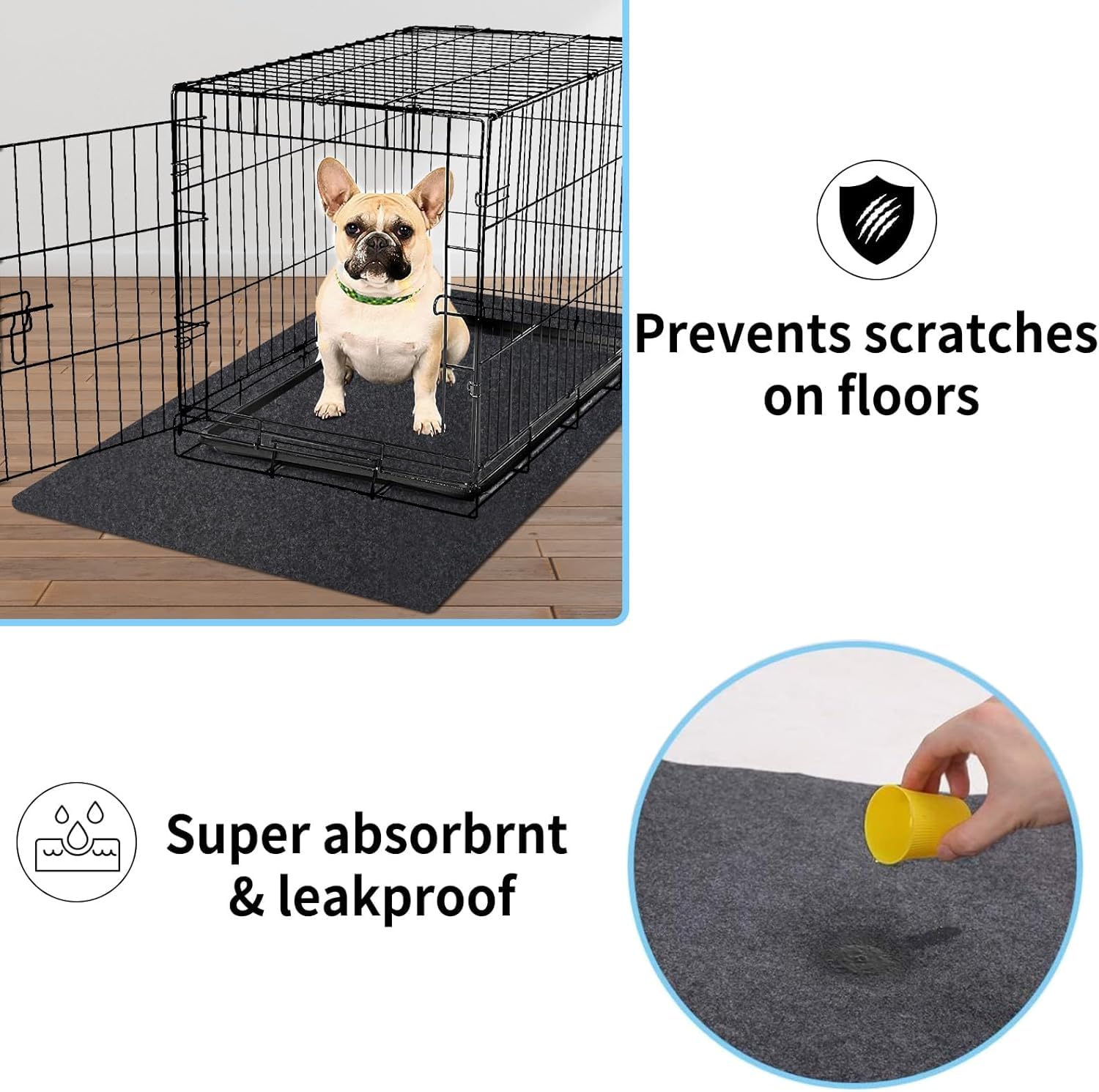 NYFITY Kennel Pad non-slip bottom prevents shifting on slick floors.